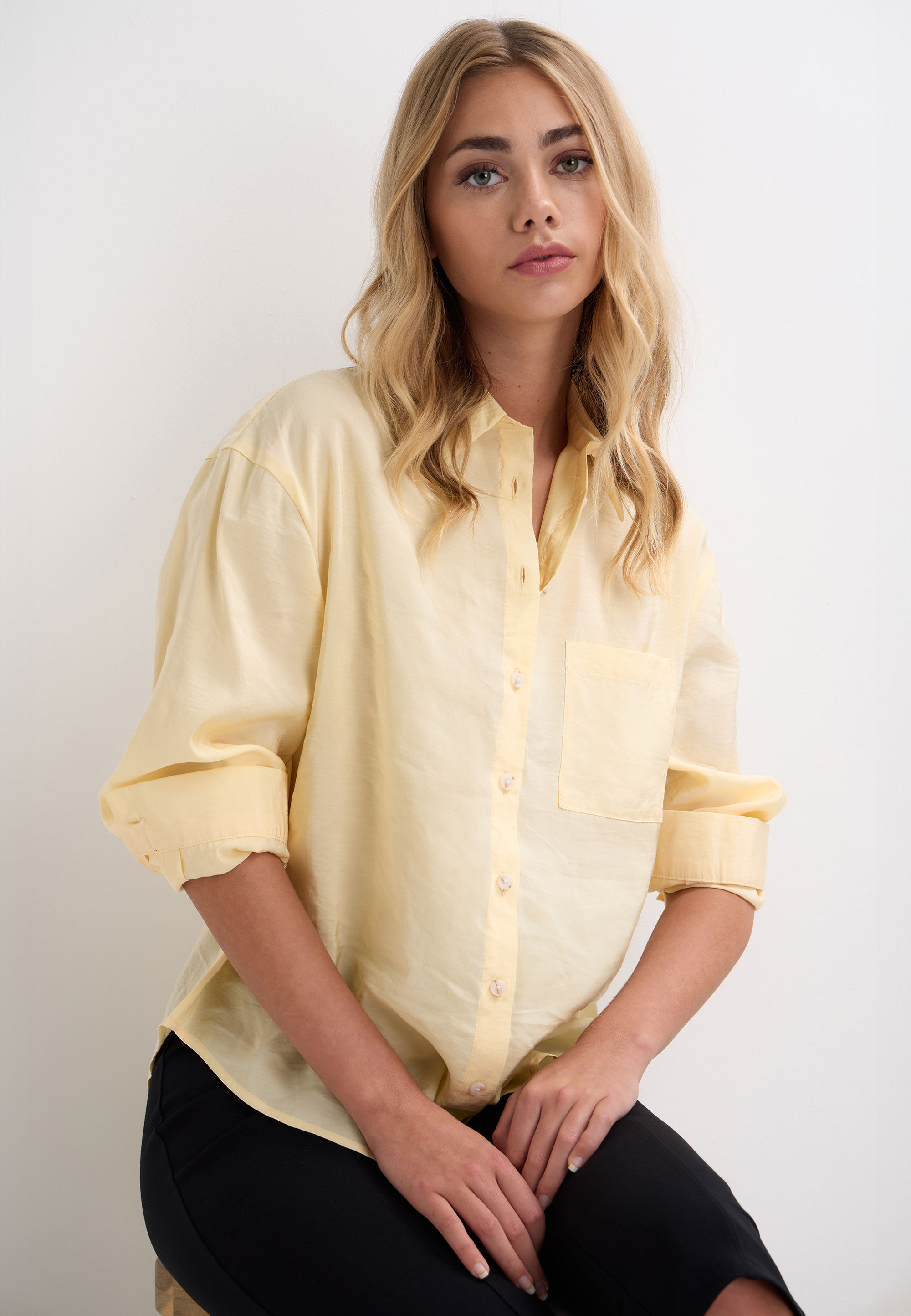 Womens Lemon Plain Cupro Long Sleeve Shirt