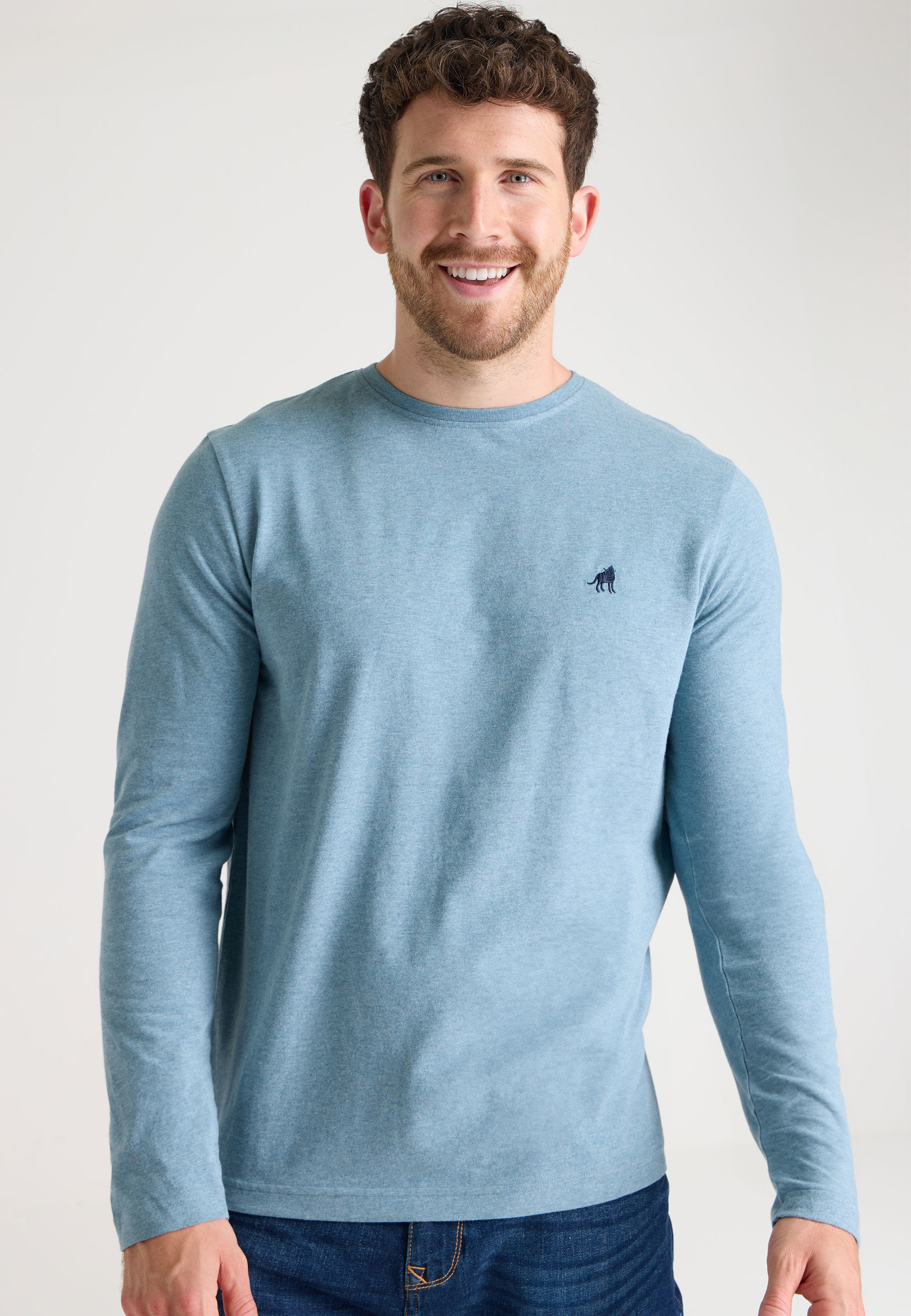 Mens Blue Plain Long Sleeve Grindle Top