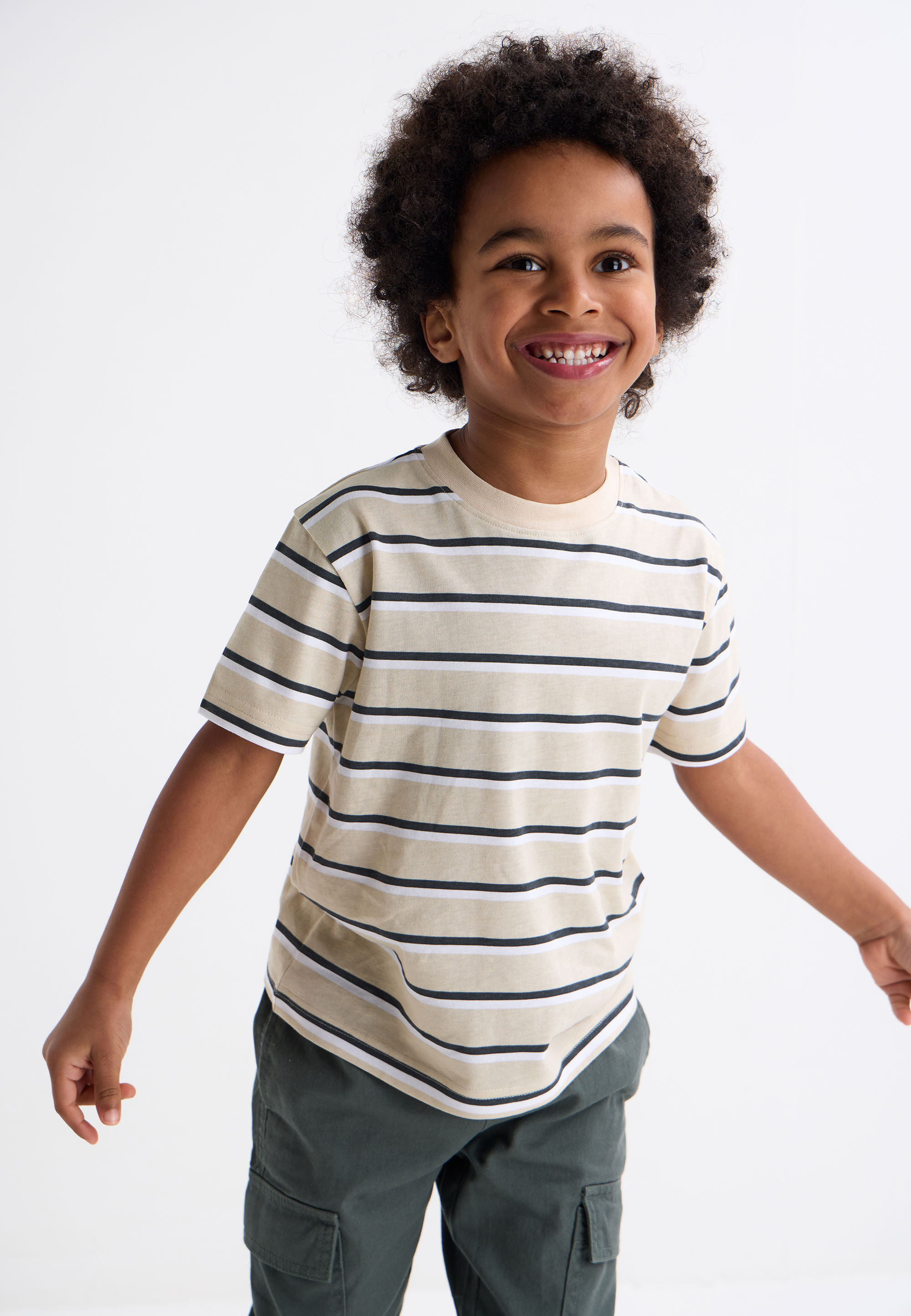 Younger Boys Stone Stripe Short Sleeve T-Shirt