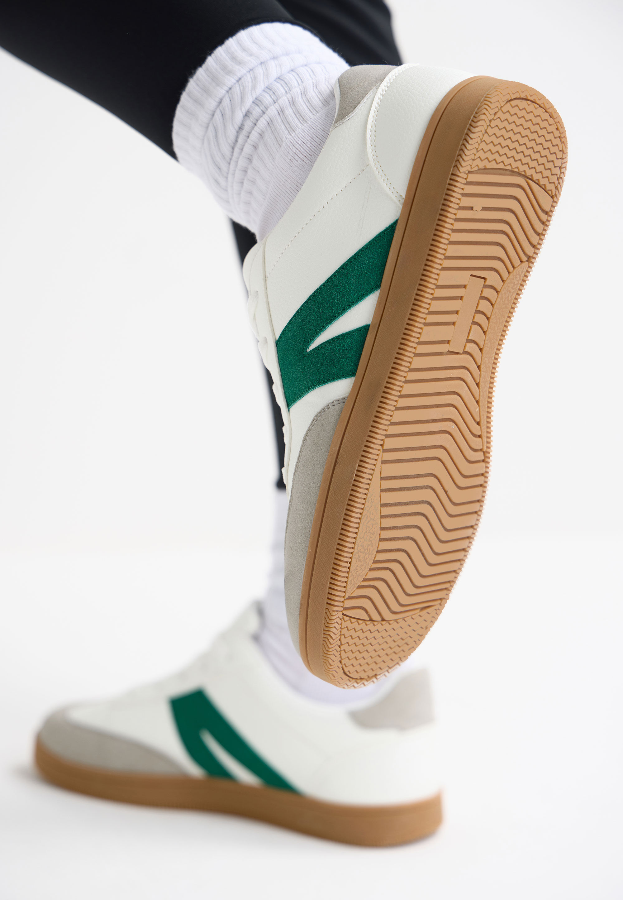Womens White & Green Retro Gum Sole Trainers
