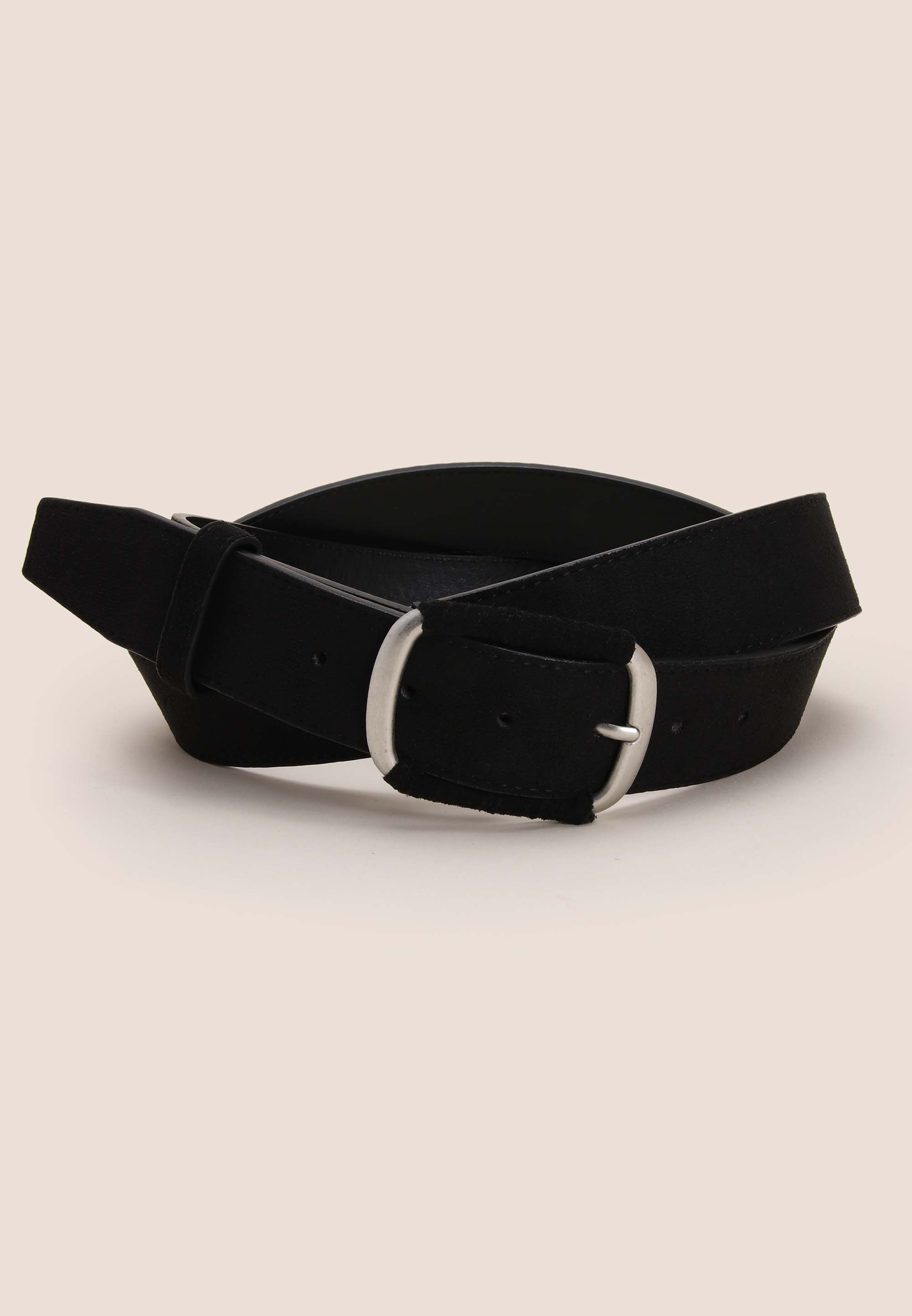 Womens Black Sueduette & Gold Buckle Belt