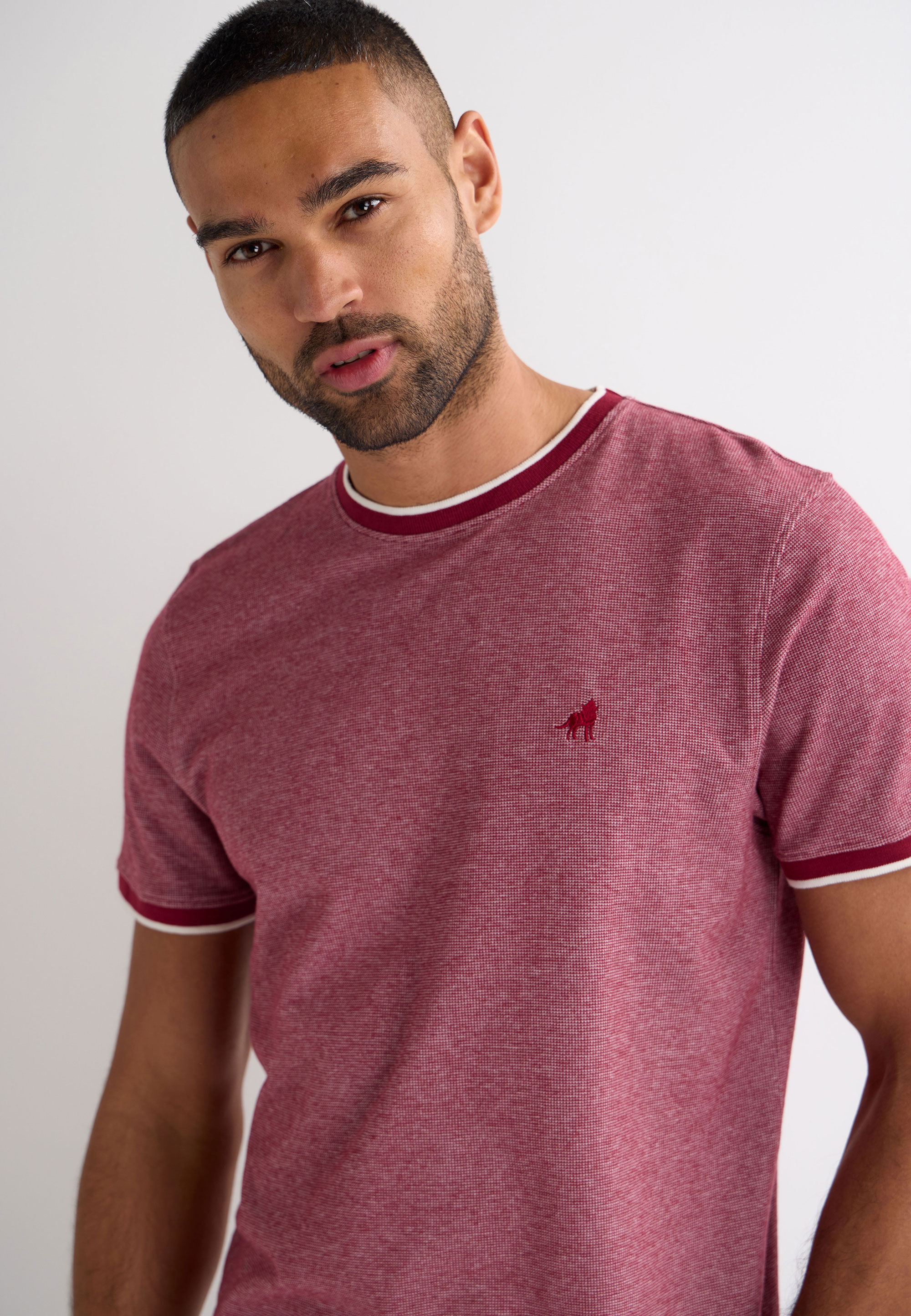 Mens Red Textured Tipped T-Shirt