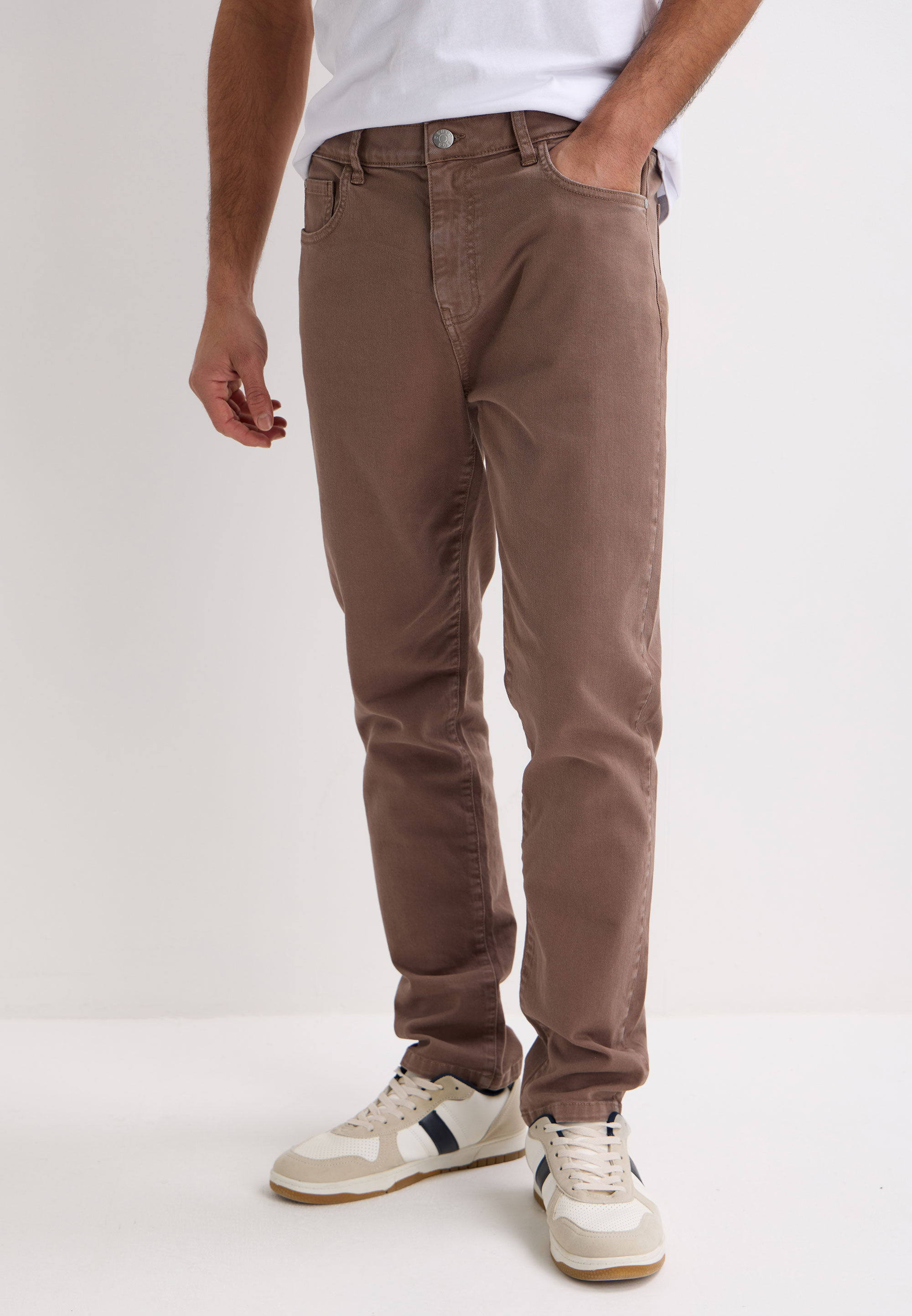 Mens Brown Plain Slim Fit Jeans