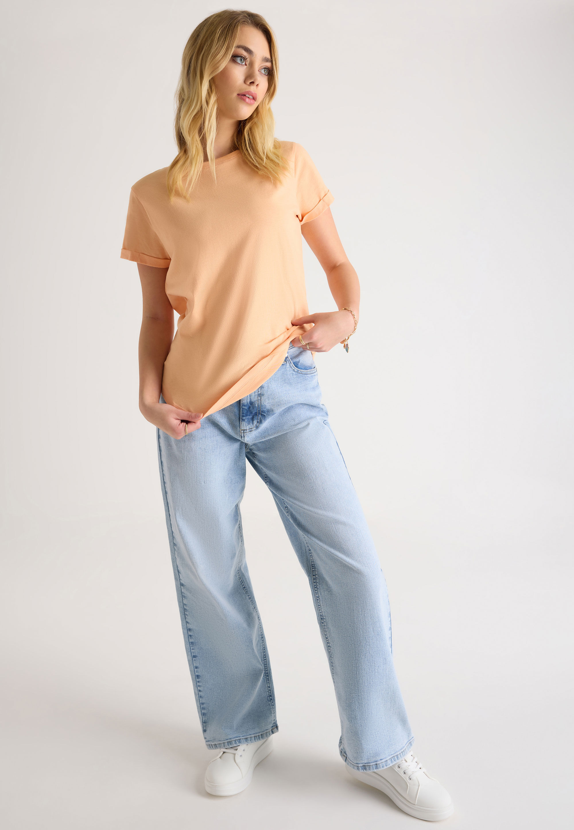 Womens Orange Roll Sleeve Top