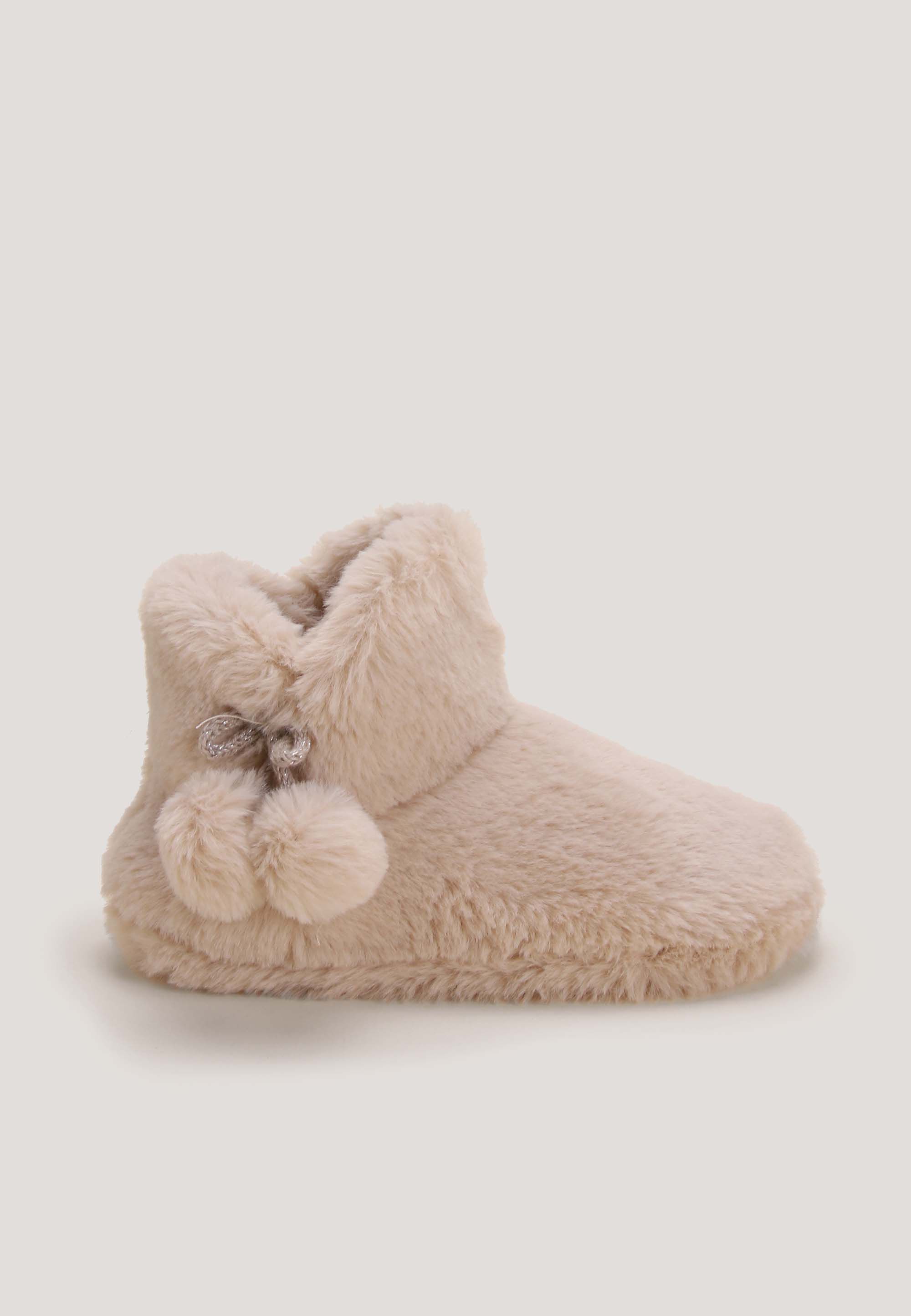 Girls Neutral Fluffy Cosy Slipper Boots