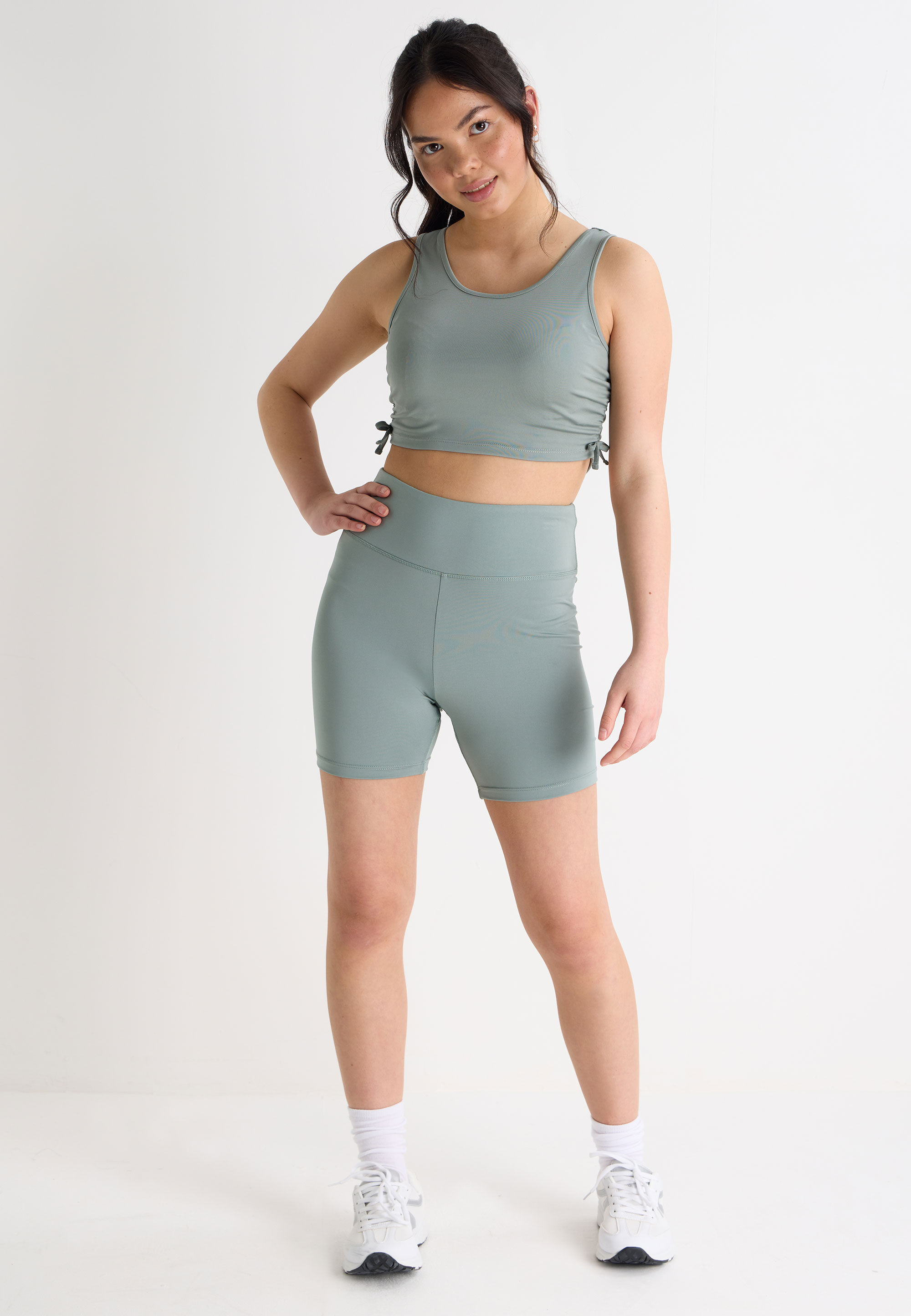 Older Girls Sage Active Ruched Side Crop Top
