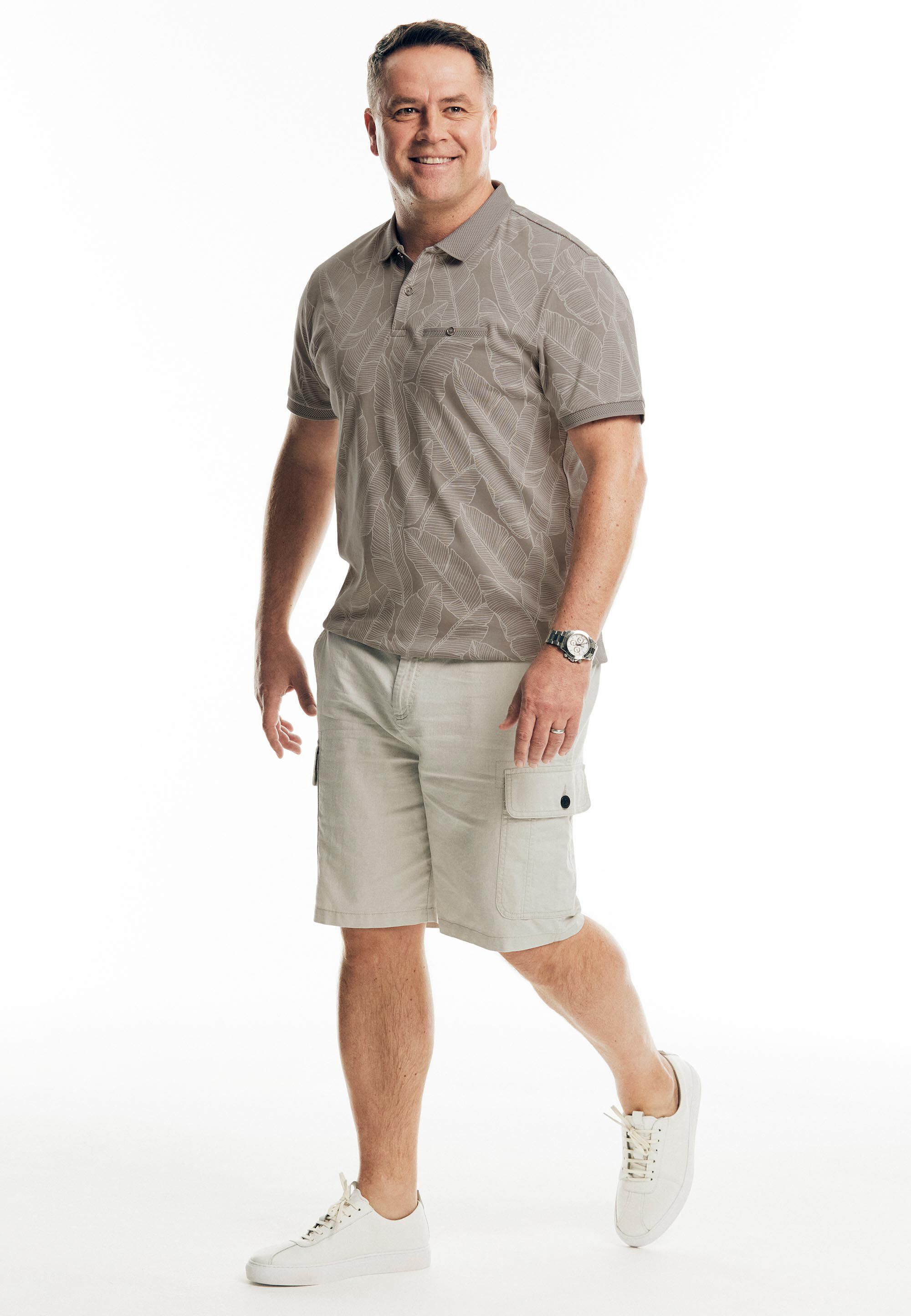 Mens Light Grey Linen Mix Cargo Shorts