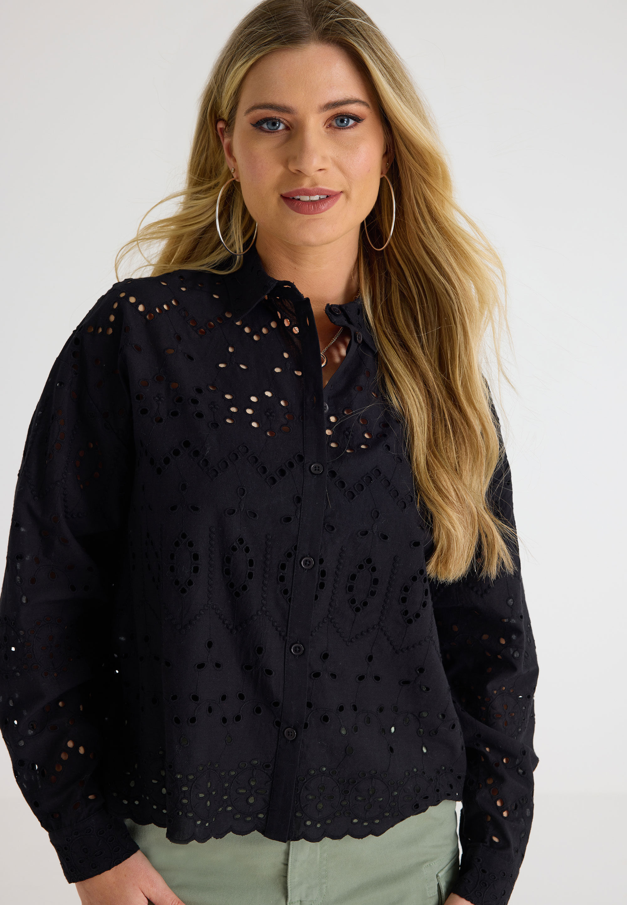 Womens Black Broderie Shirt