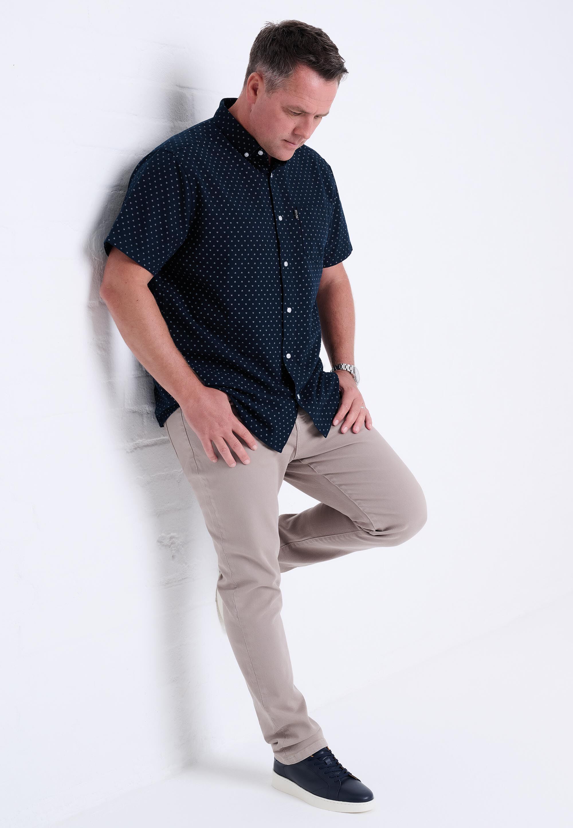 Mens Navy Oxford Print Shirt
