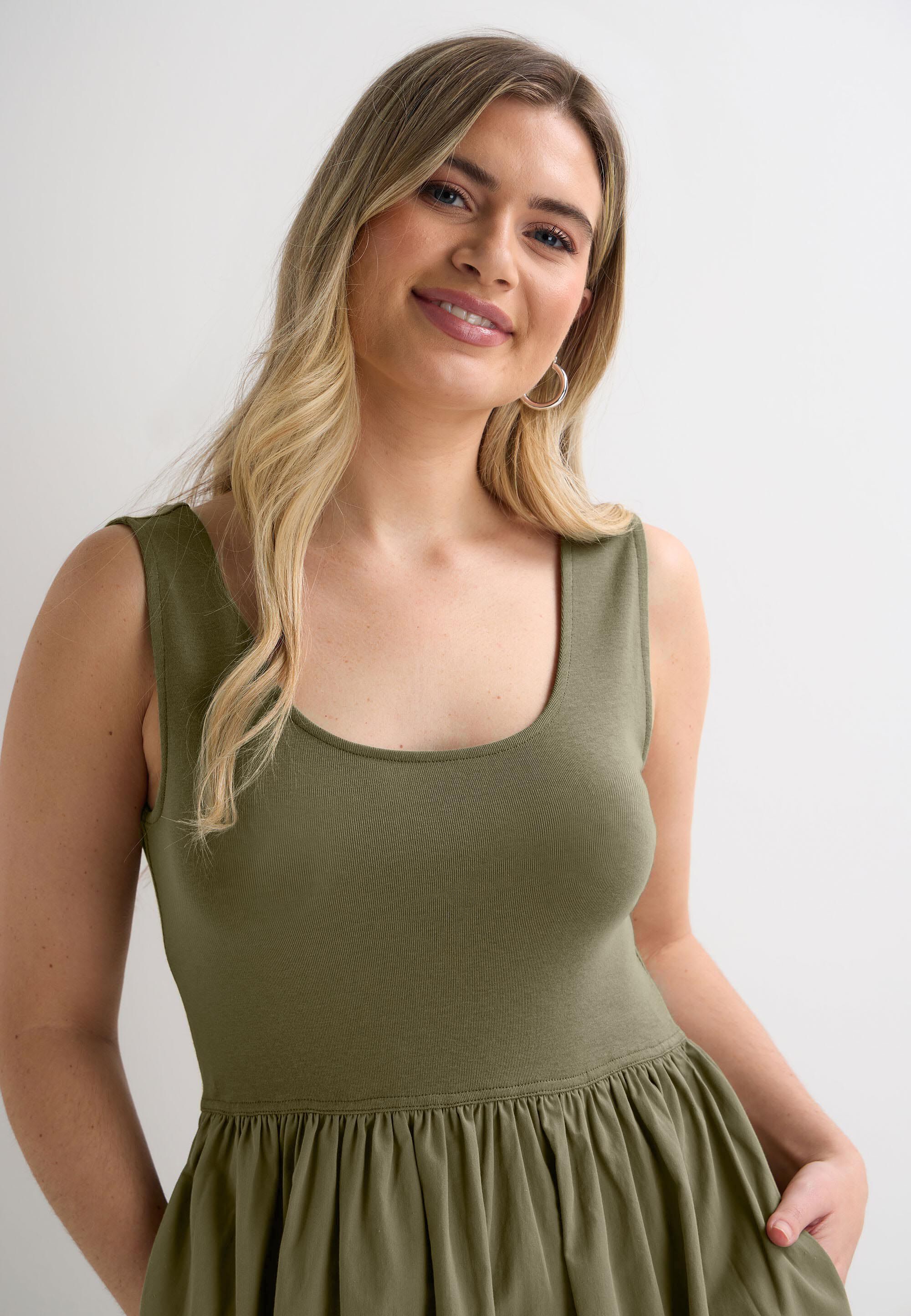 Womens Khaki Plain 2 in 1 Midi Dress