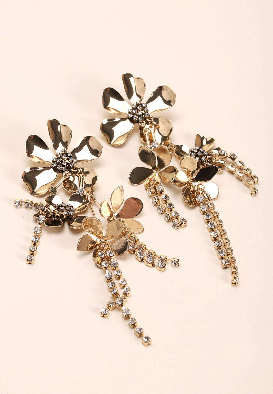 Womens Gold Big Flower Drop Earrings