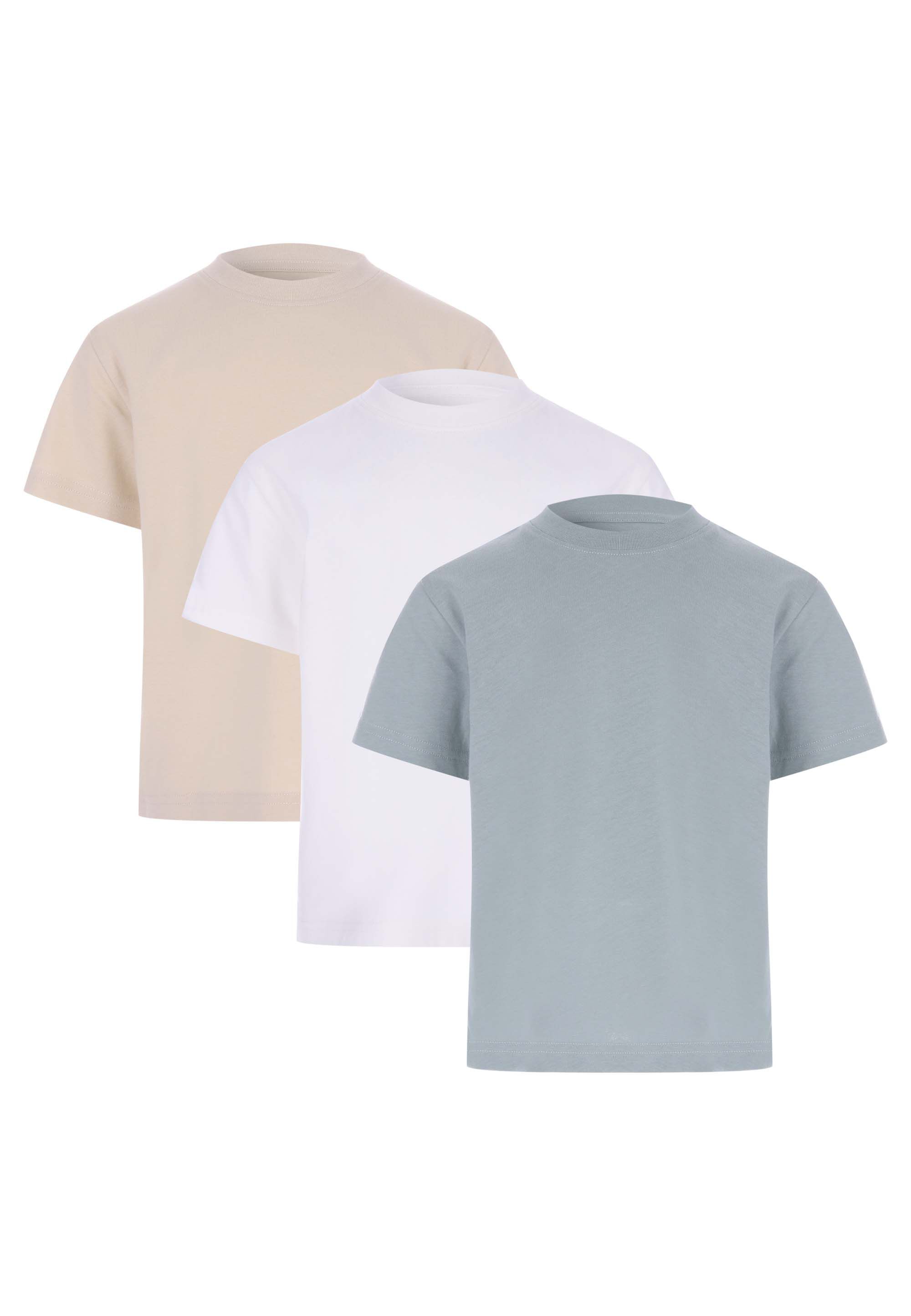 Younger Boys 3pk Green, White & Stone Plain T-shirts