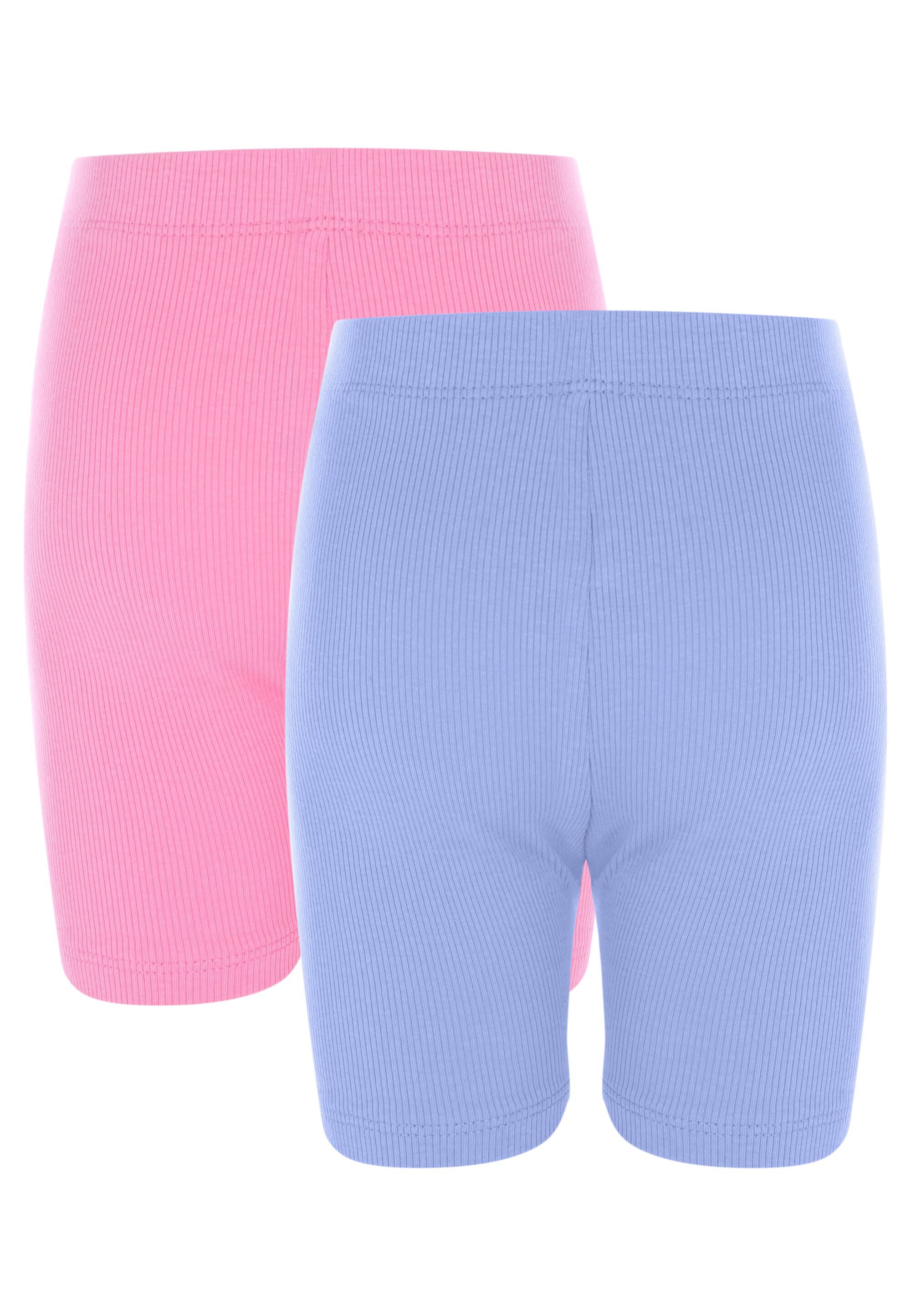 Younger Girls 2pk Pink & Lilac Ribbed Cycle Shorts