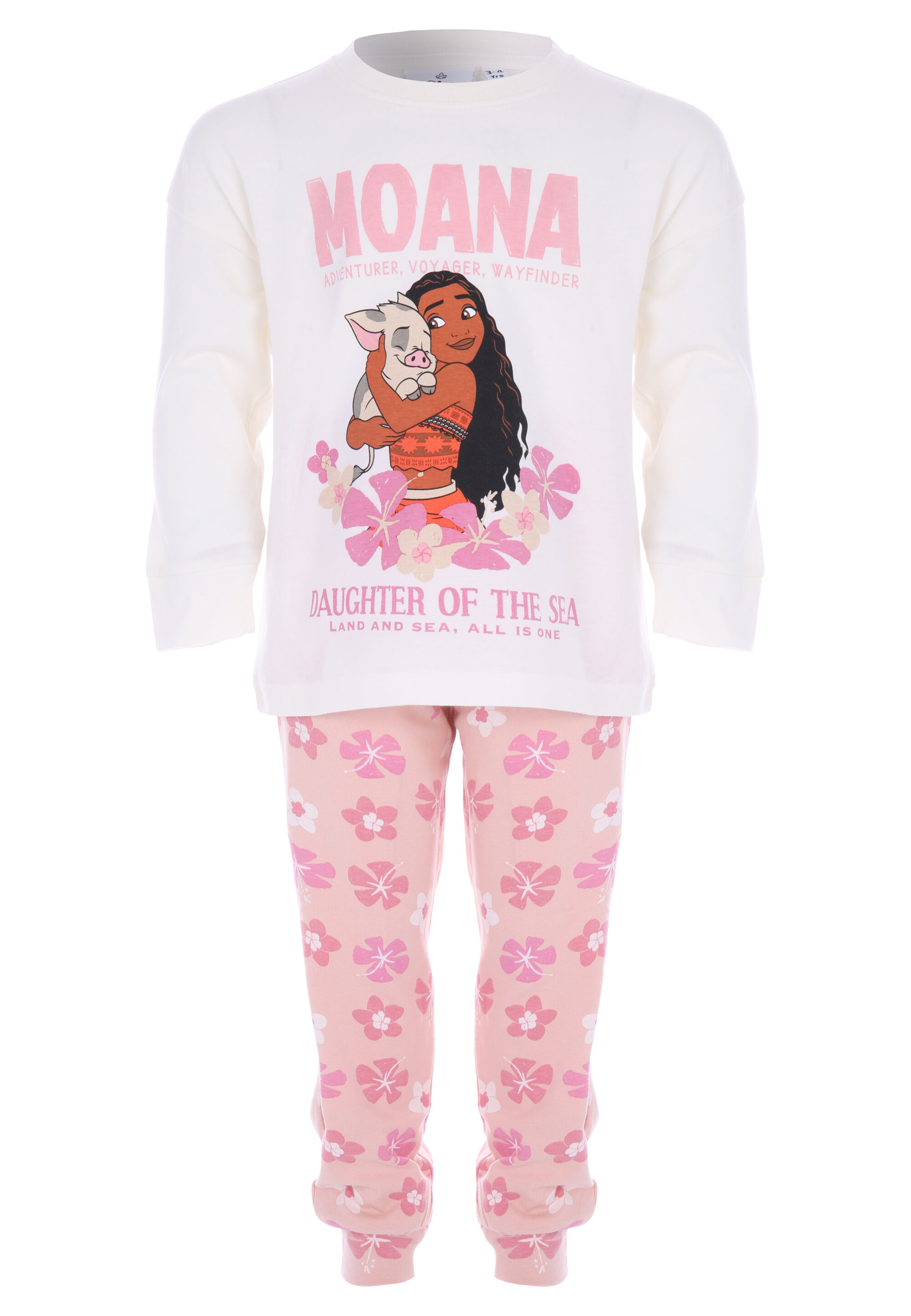 Girls Cream & Pink Moana Top & Bottoms Pyjama Set