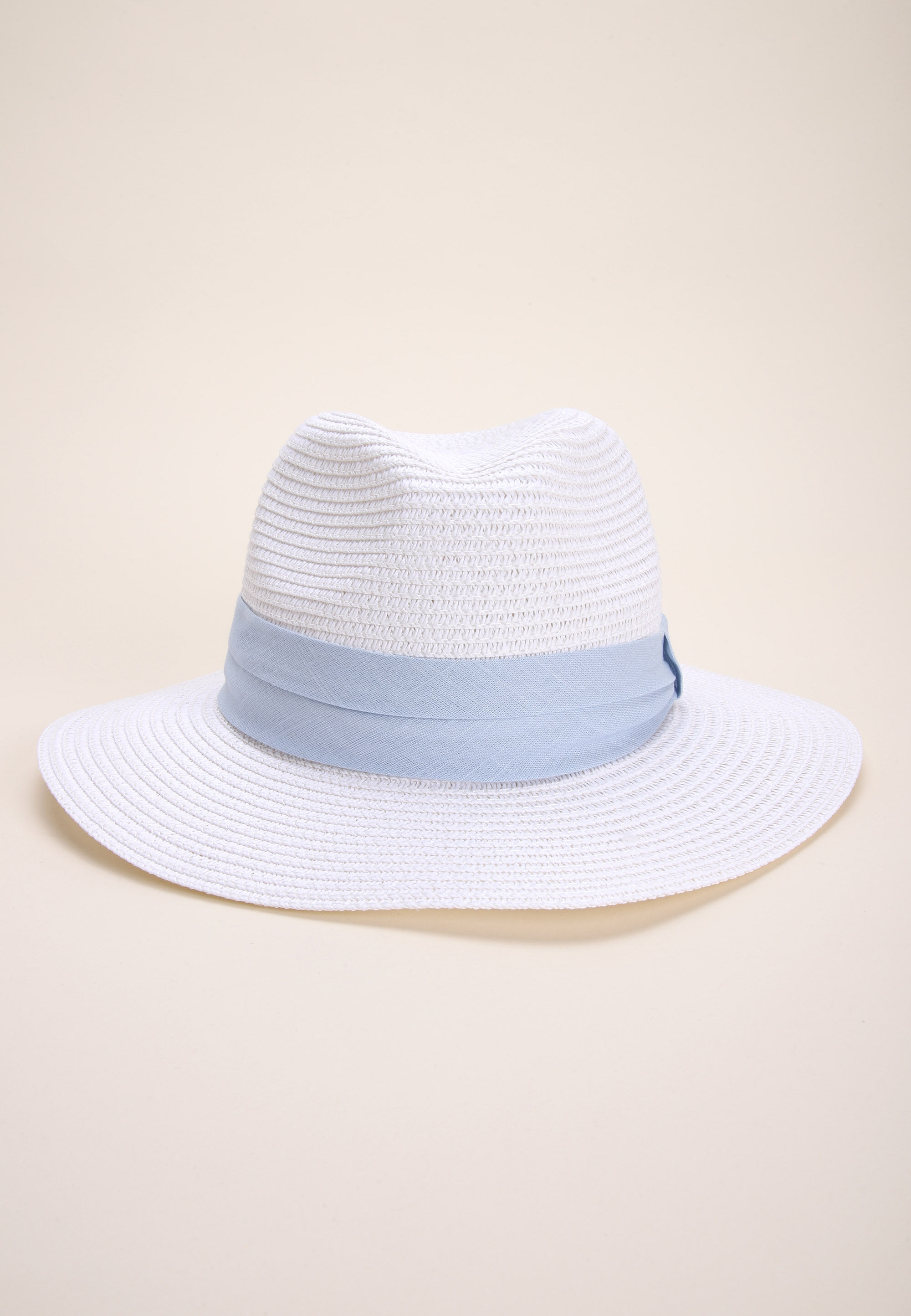 Womens White & Blue Band Fedora Hat