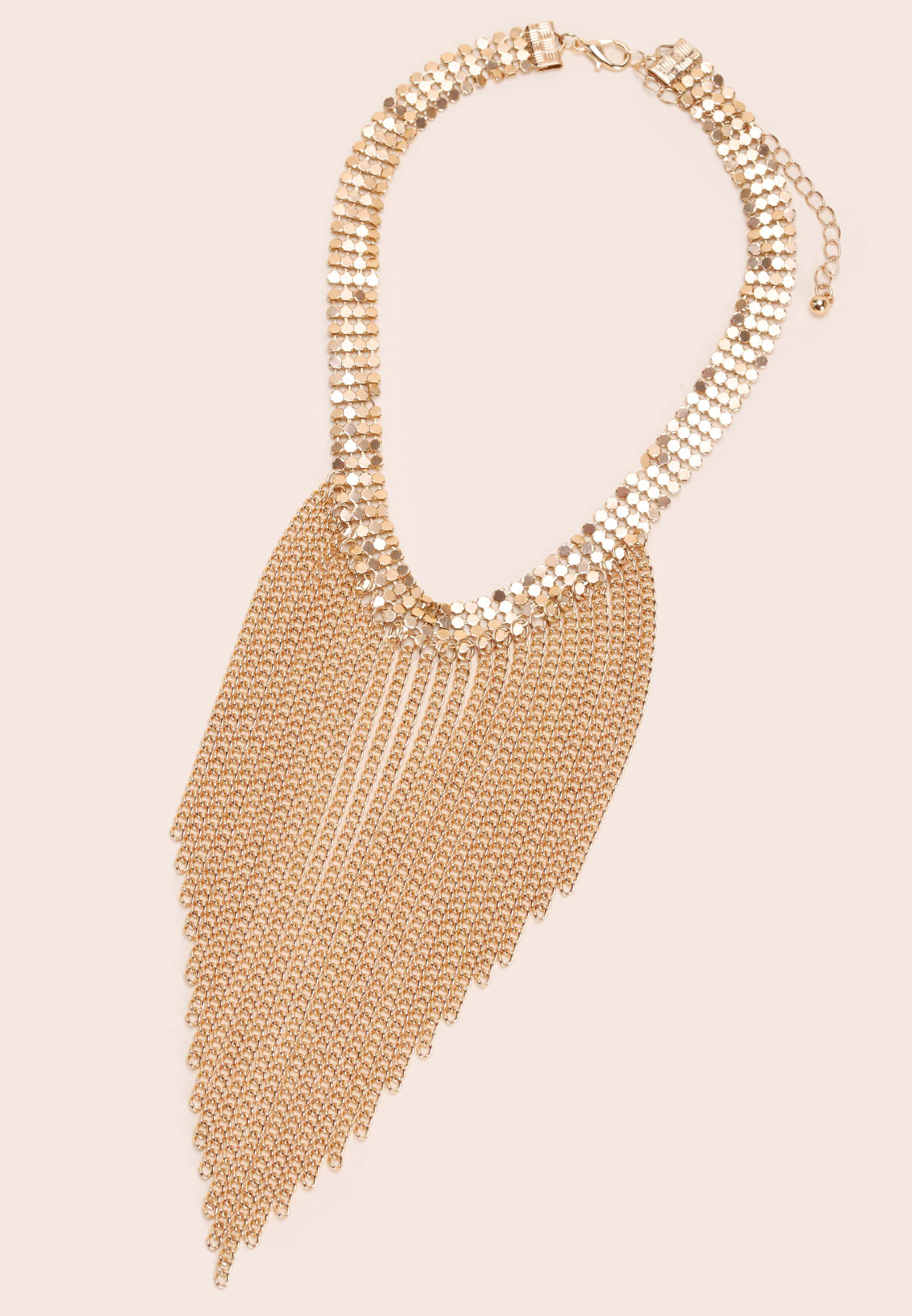 Womens Gold Chain Beaded Boho Bib Necklace