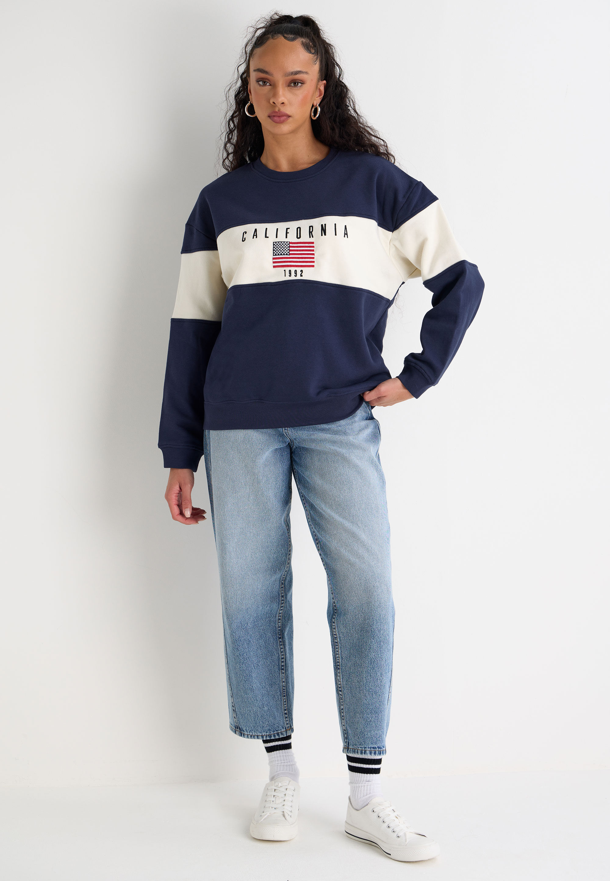 Womens Navy Colourblock USA Flag Sweatshirt