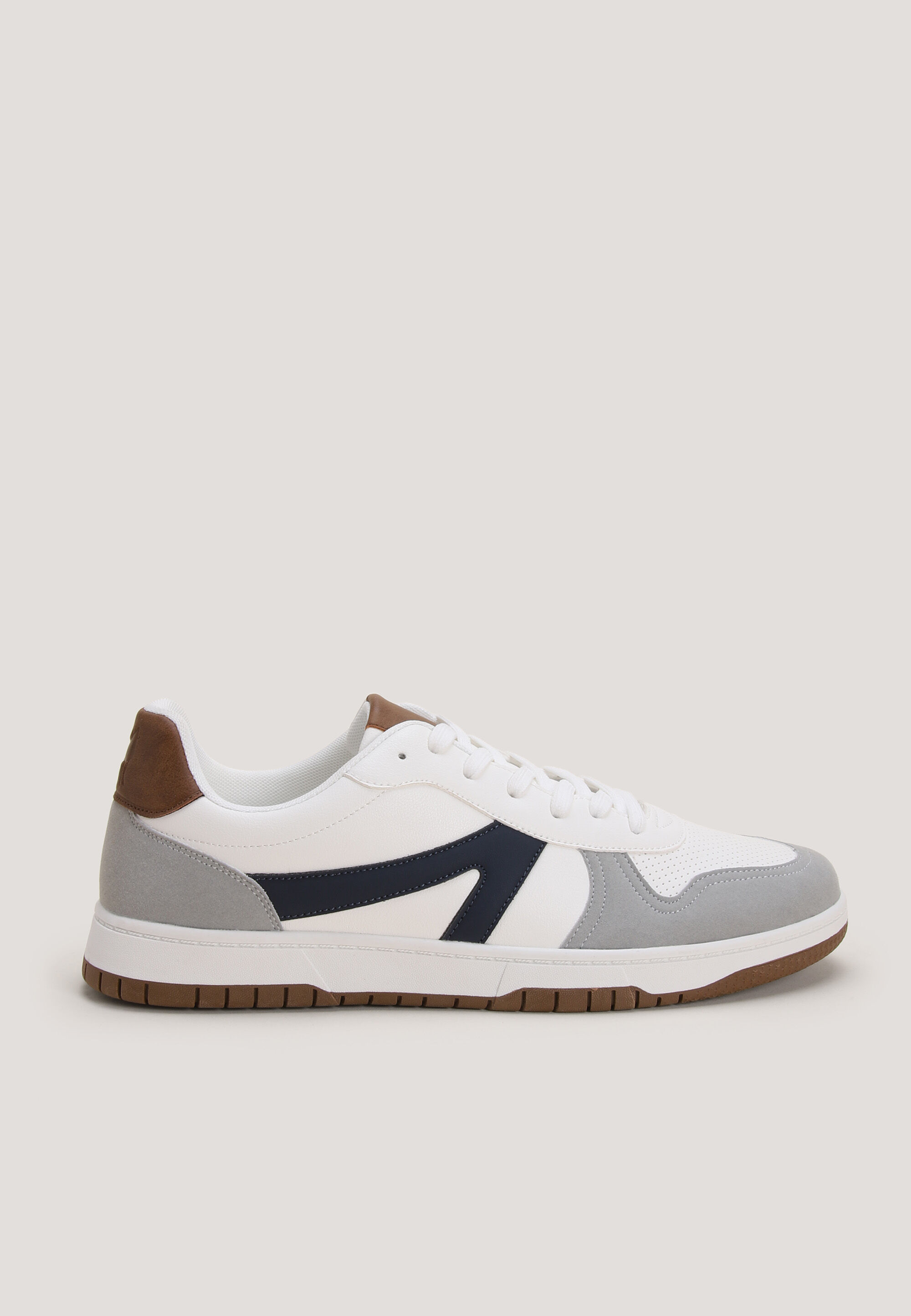 Mens White & Navy Stripe Retro Trainer