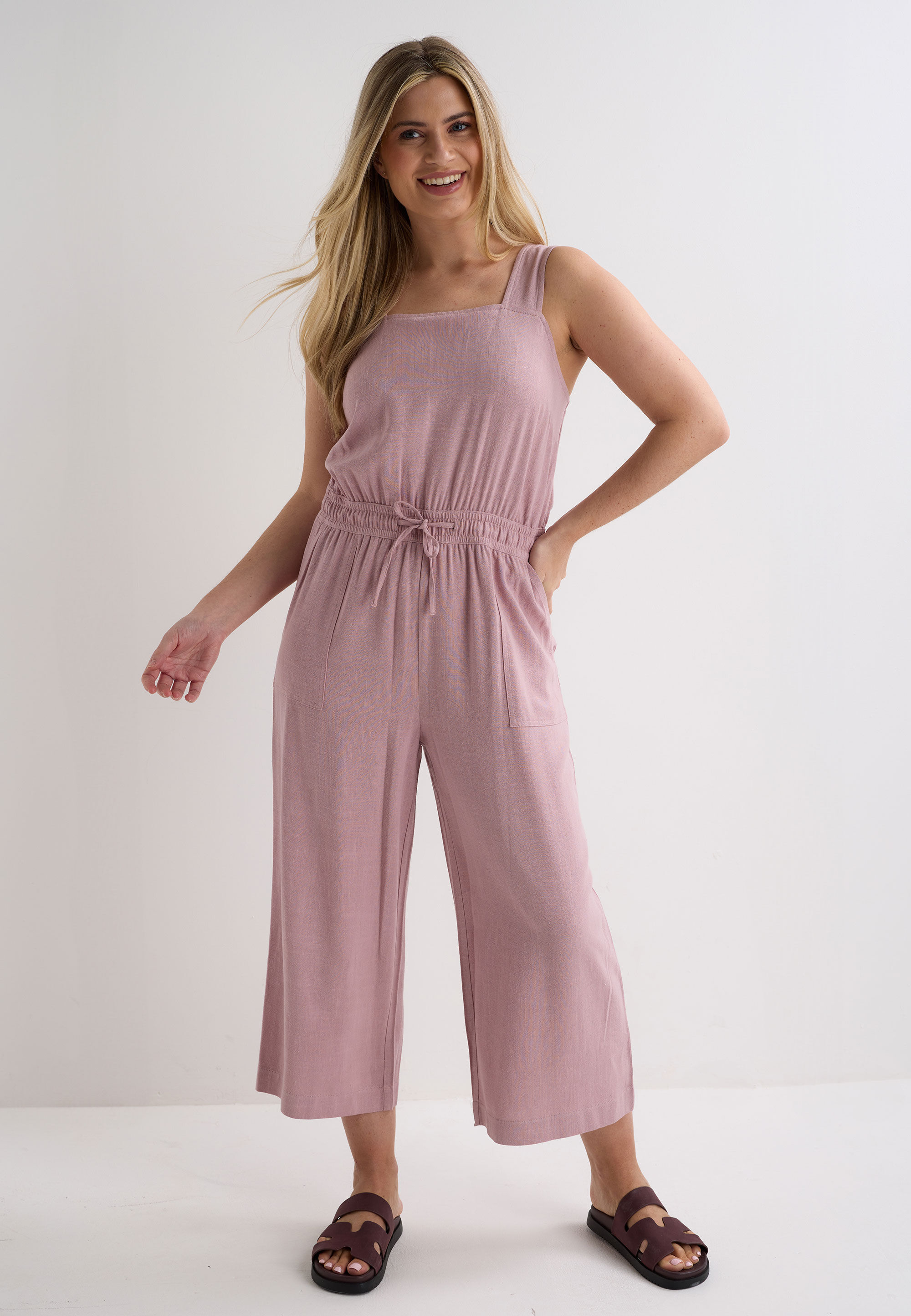 Womens Pink Linen Blend Jumpsuit