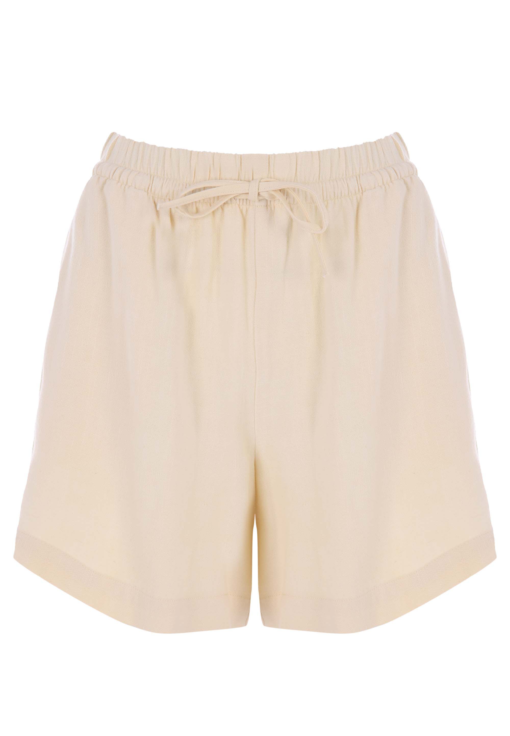 Womens Buttermilk Yellow Linen Pull On Shorts