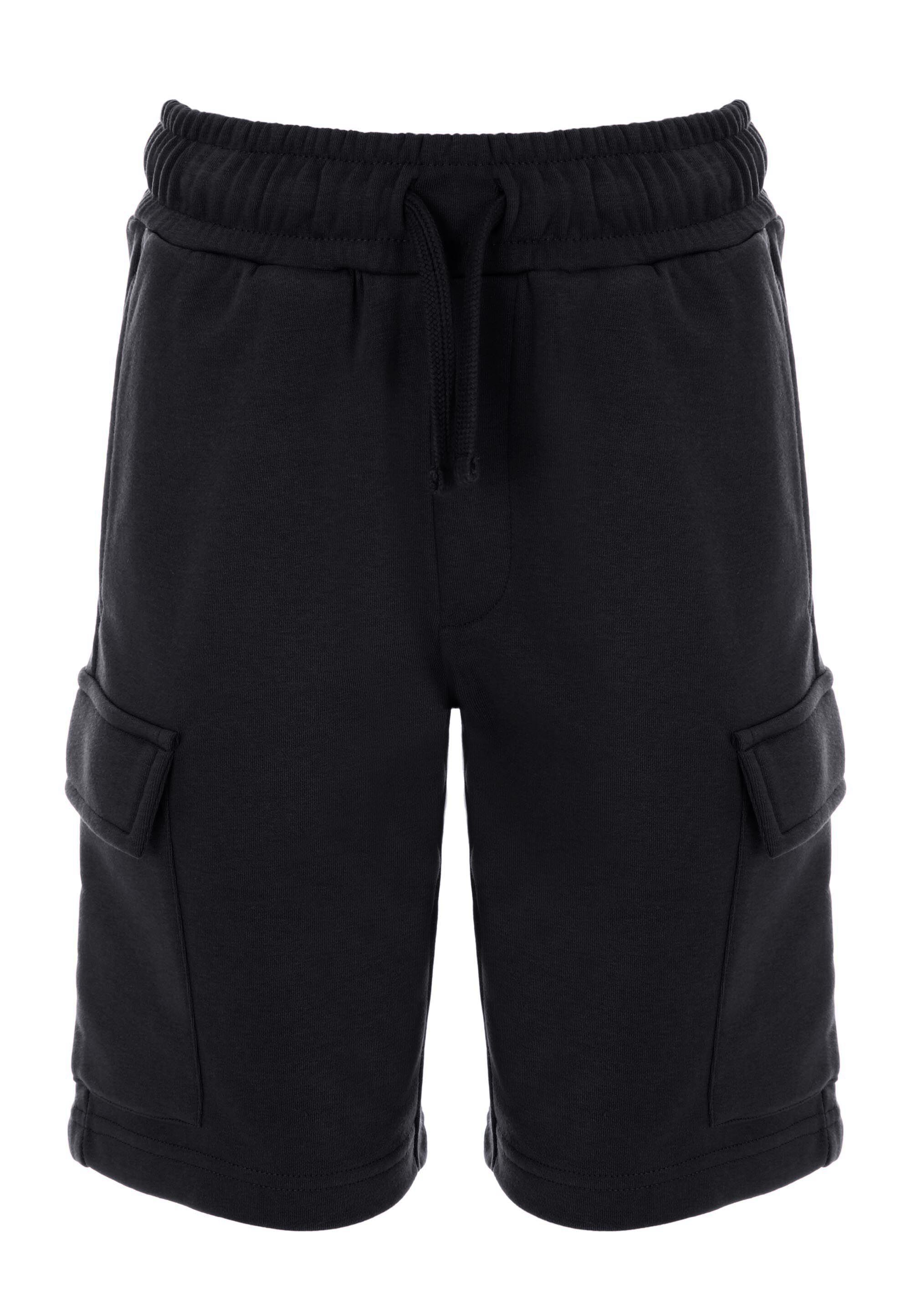 Older Boys Black Plain Sweat Cargo Shorts