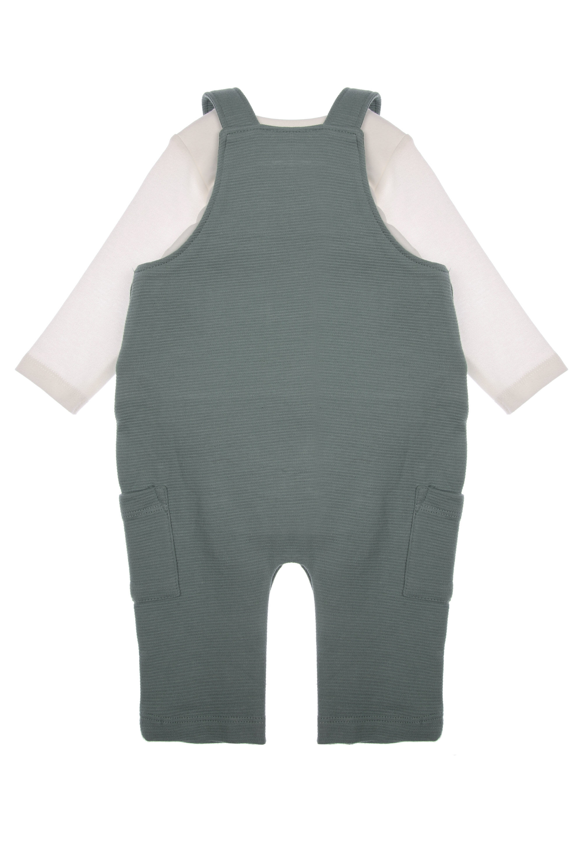Baby Boys Green Textured Bear Dungarees Set