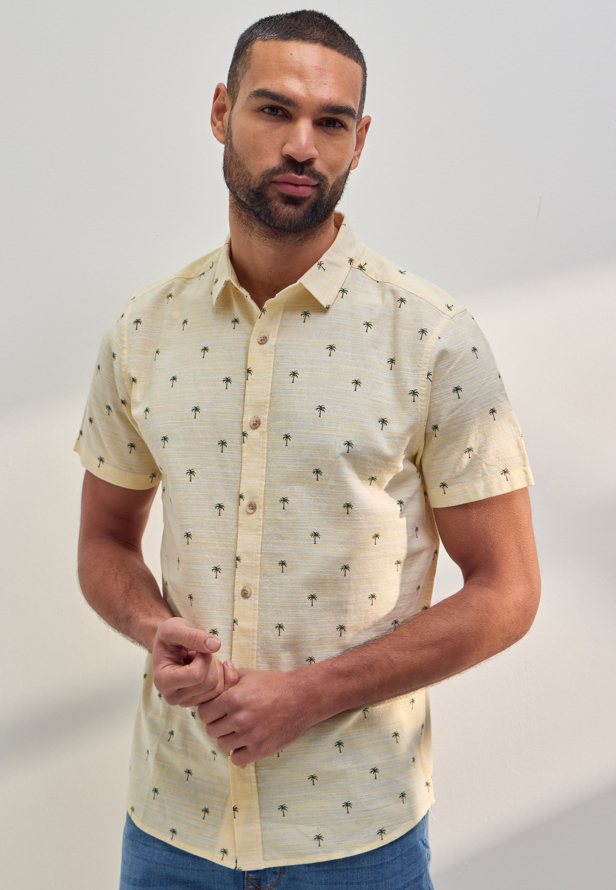 Mens Lemon Palm Tree Print Short Sleeve Shirt