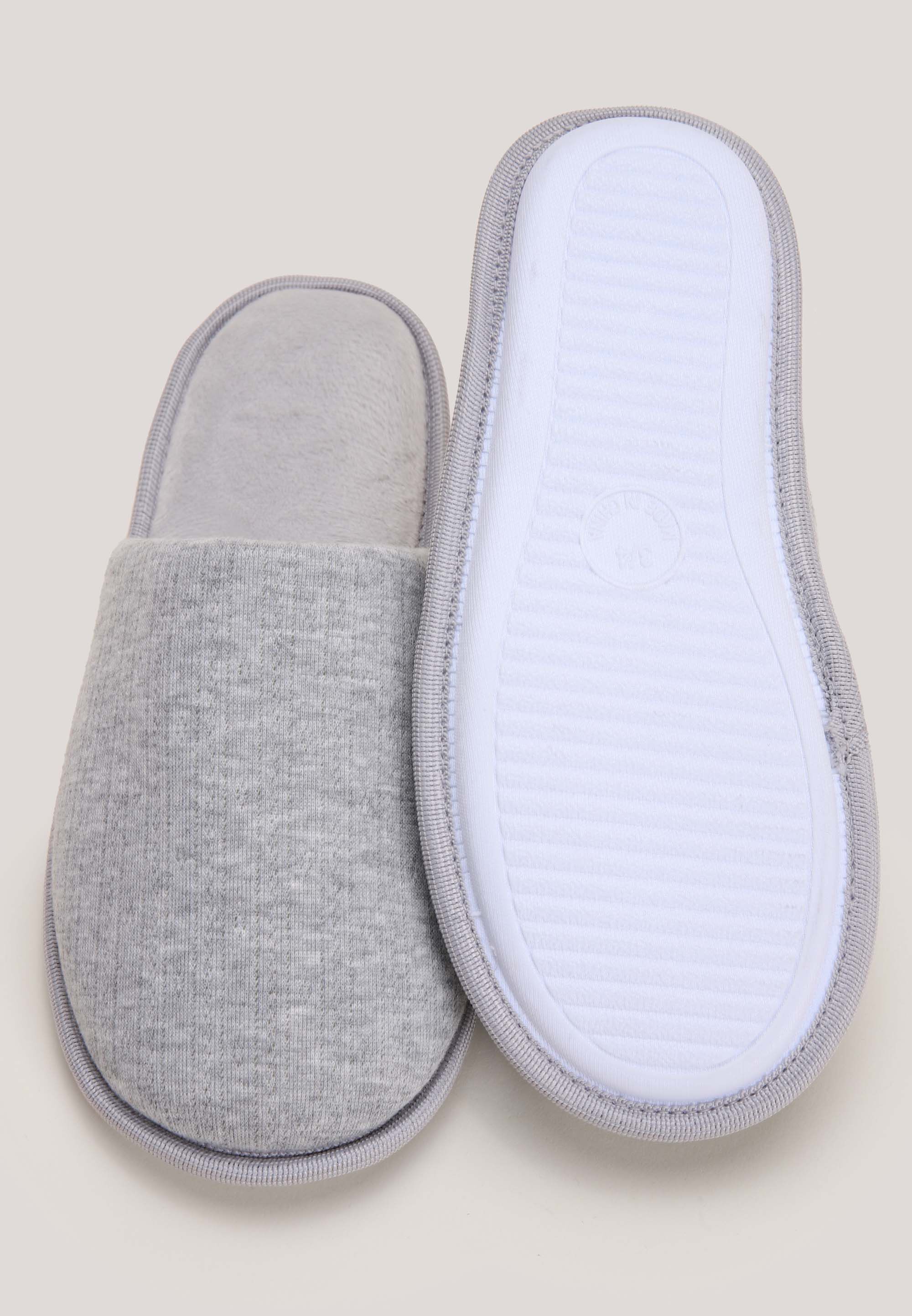 Womens Grey Pointelle Mule Slippers