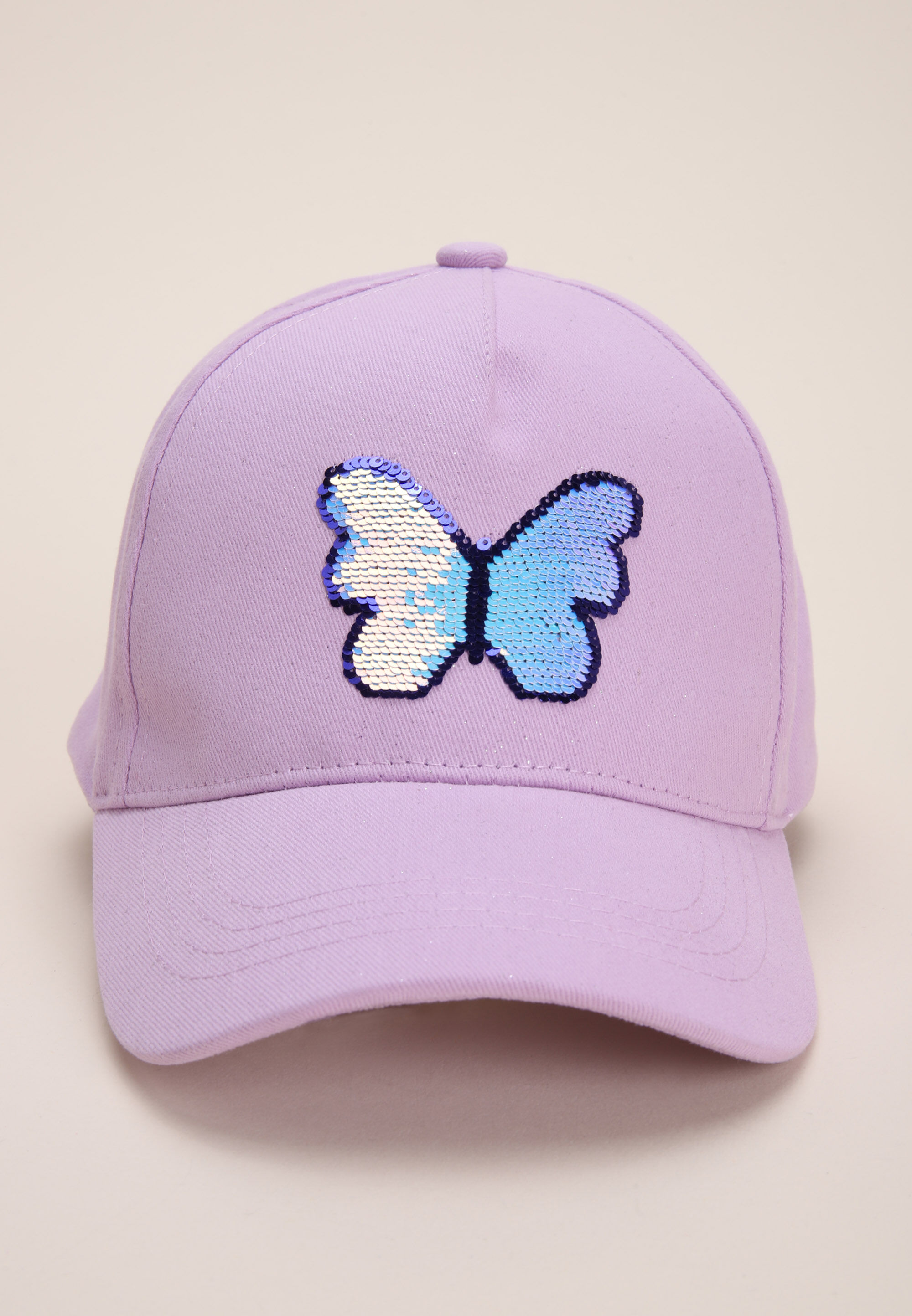 Younger Girls Lilac Sequin Butterfly Baseball Cap