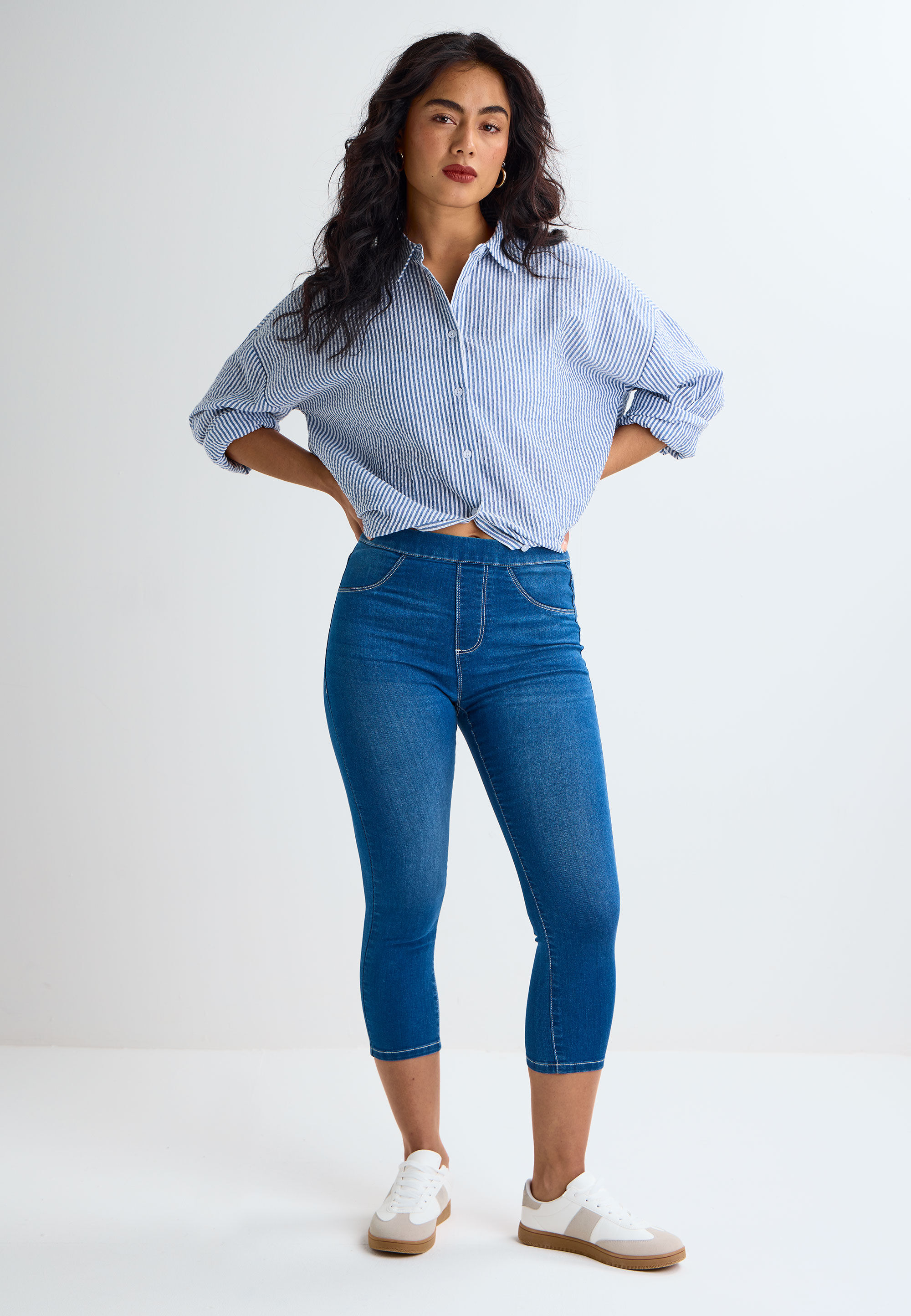 Womens Mid Blue Kate Cropped Jeggings