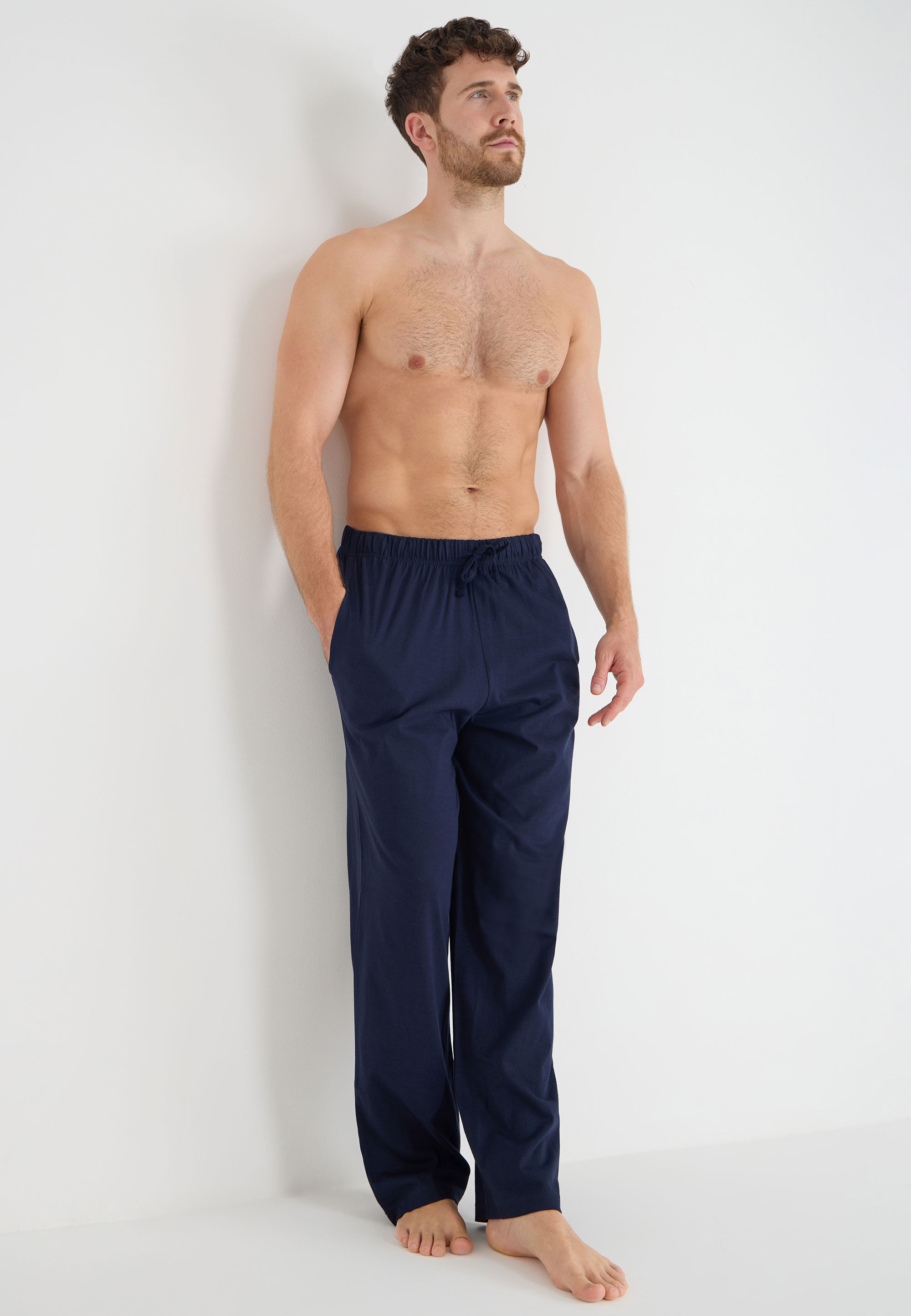 Mens 2pk Navy & Grey Plain Jersey Pyjama Bottoms