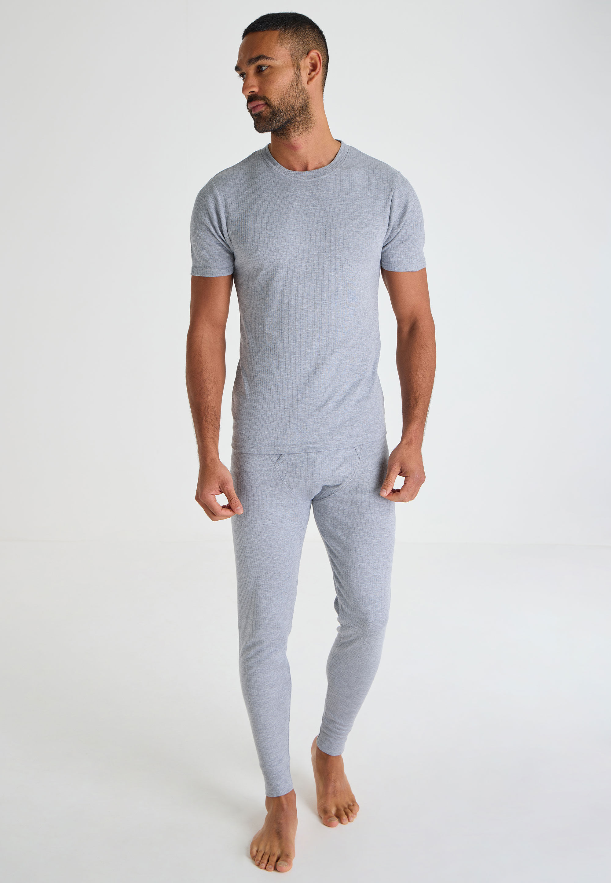 Mens Grey Medium Weight Thermal Short Sleeve Top