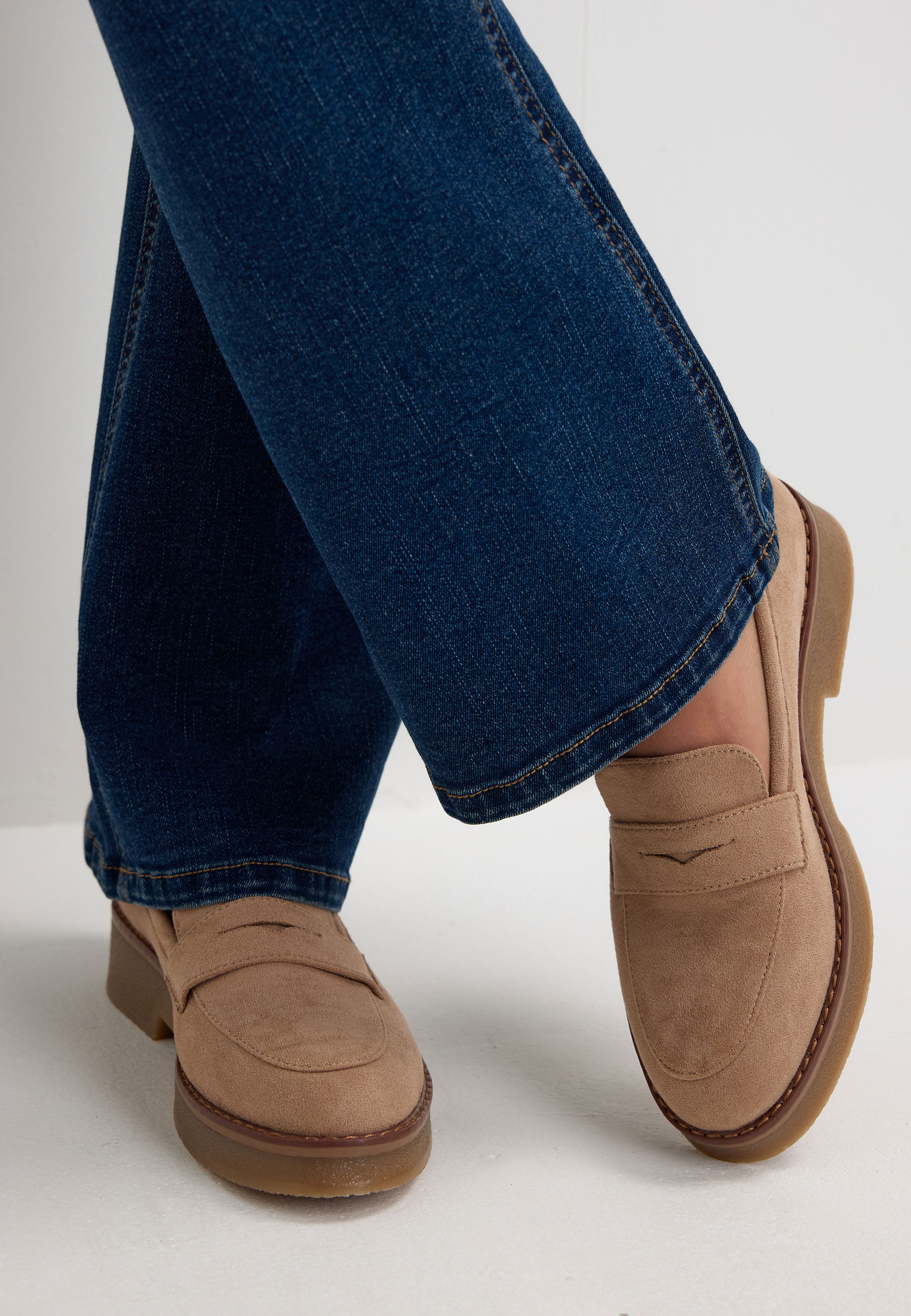Womens Stone Plain Suedette Loafers