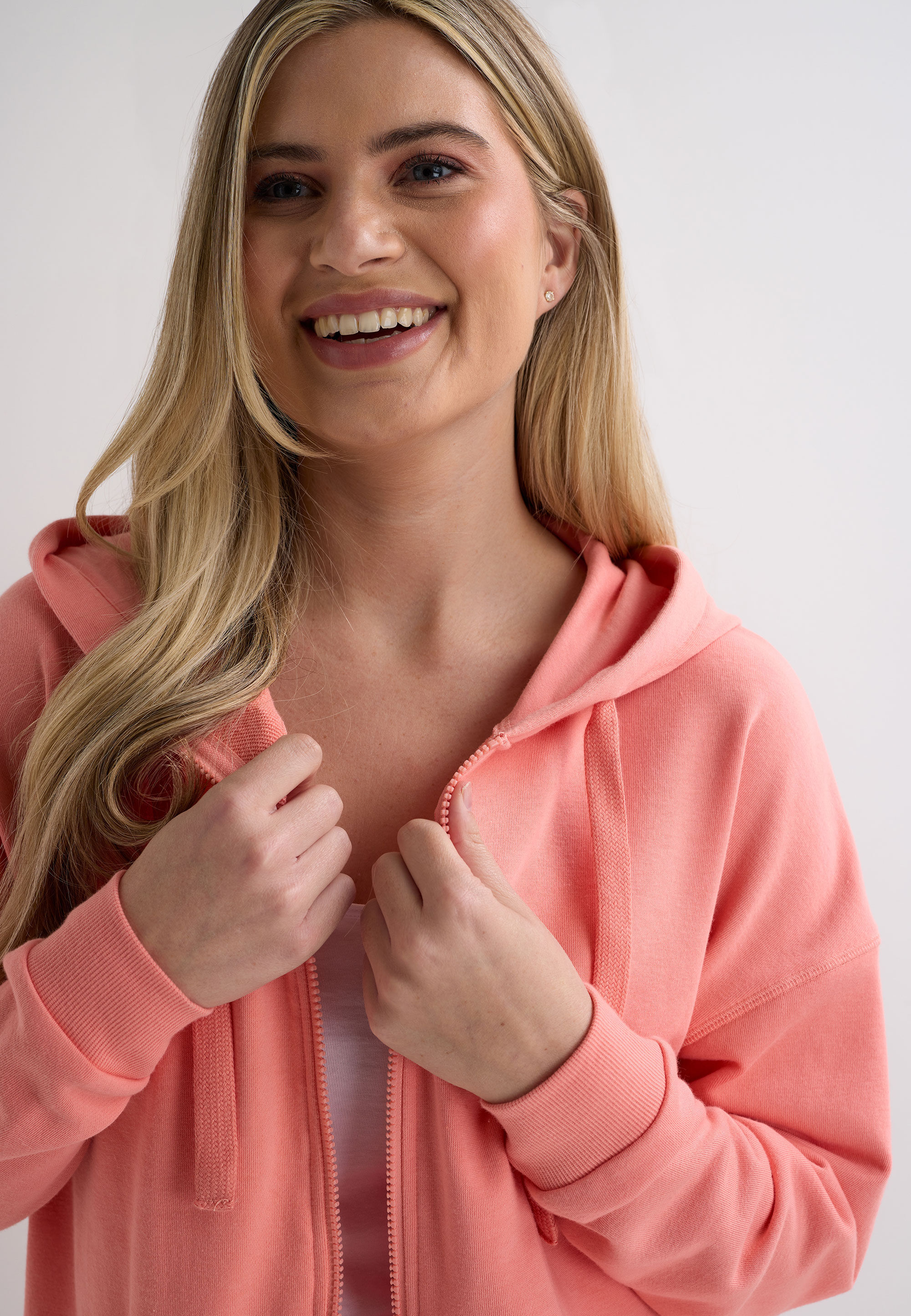 Womens Coral Plain Zip Through Hoodie