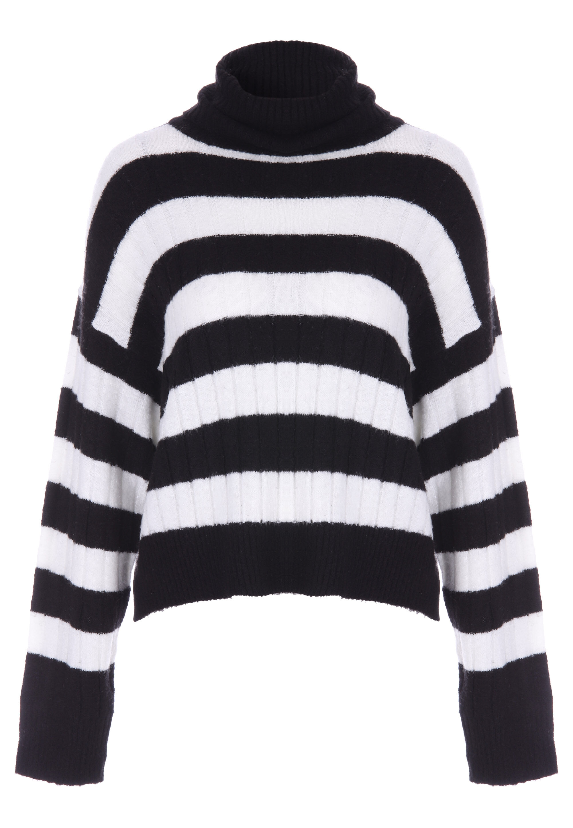 Womens Black & White Stripe Roll Neck Jumper