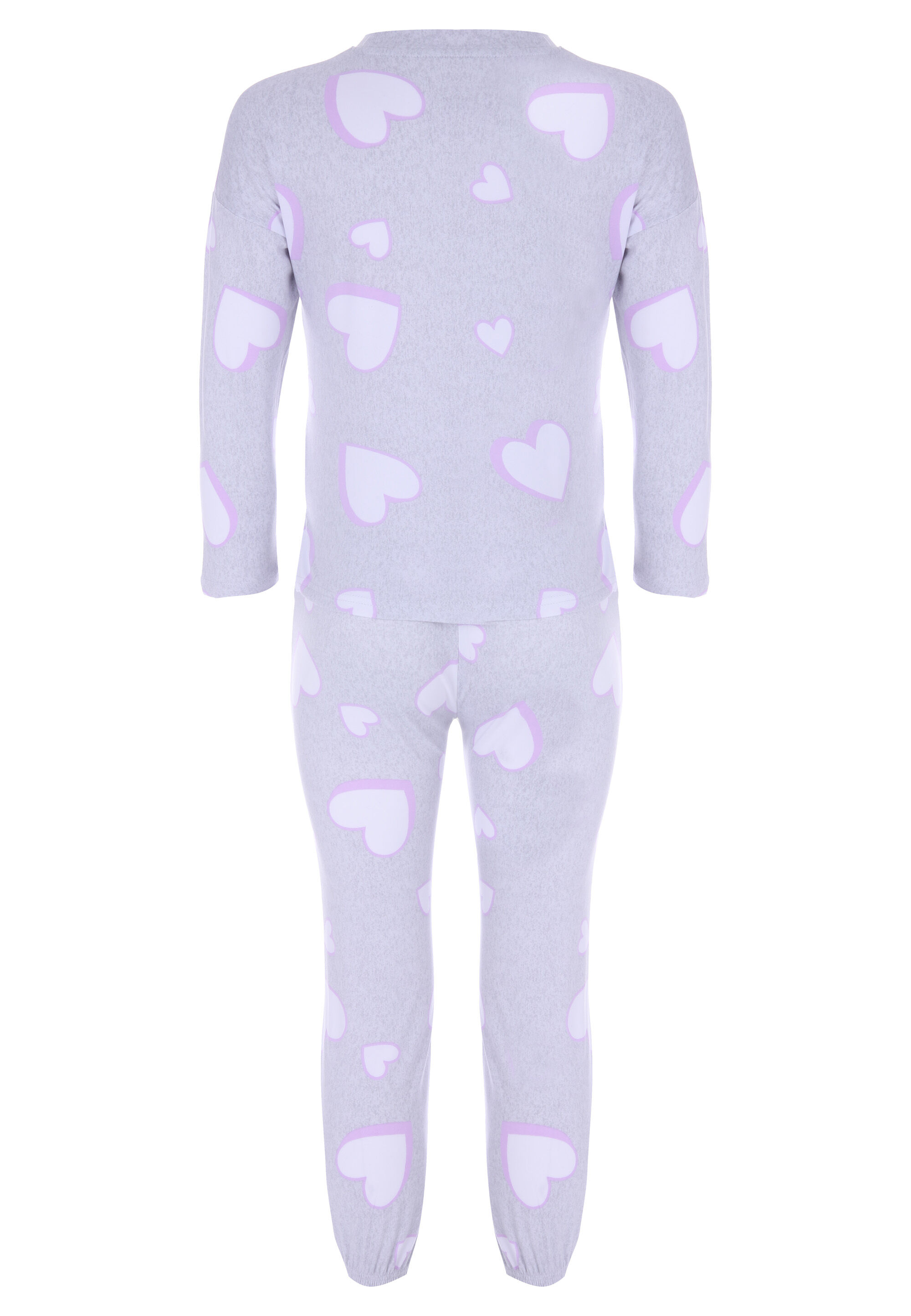 Girls Grey Heart Print Soft Touch Pyjama Set