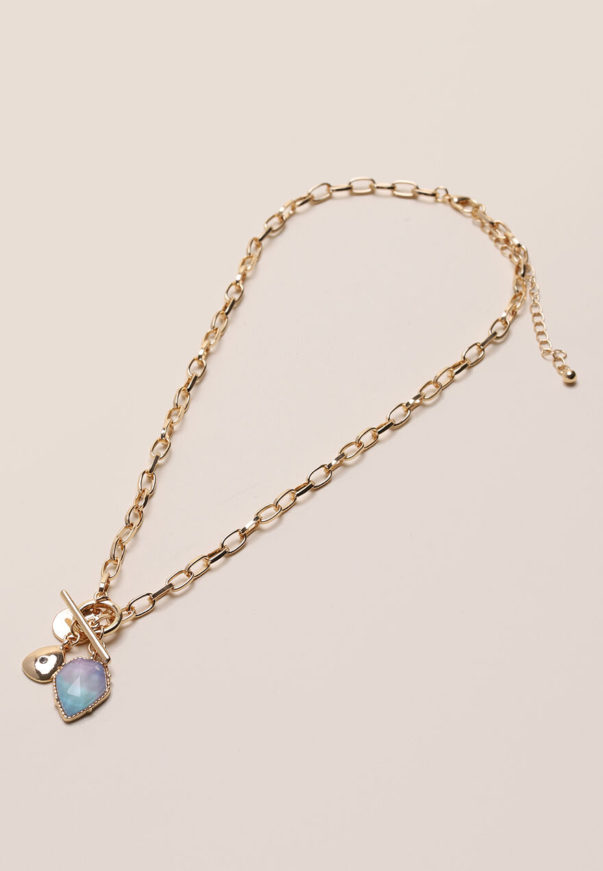 Womens Gold & Blue Stone Charm Necklace