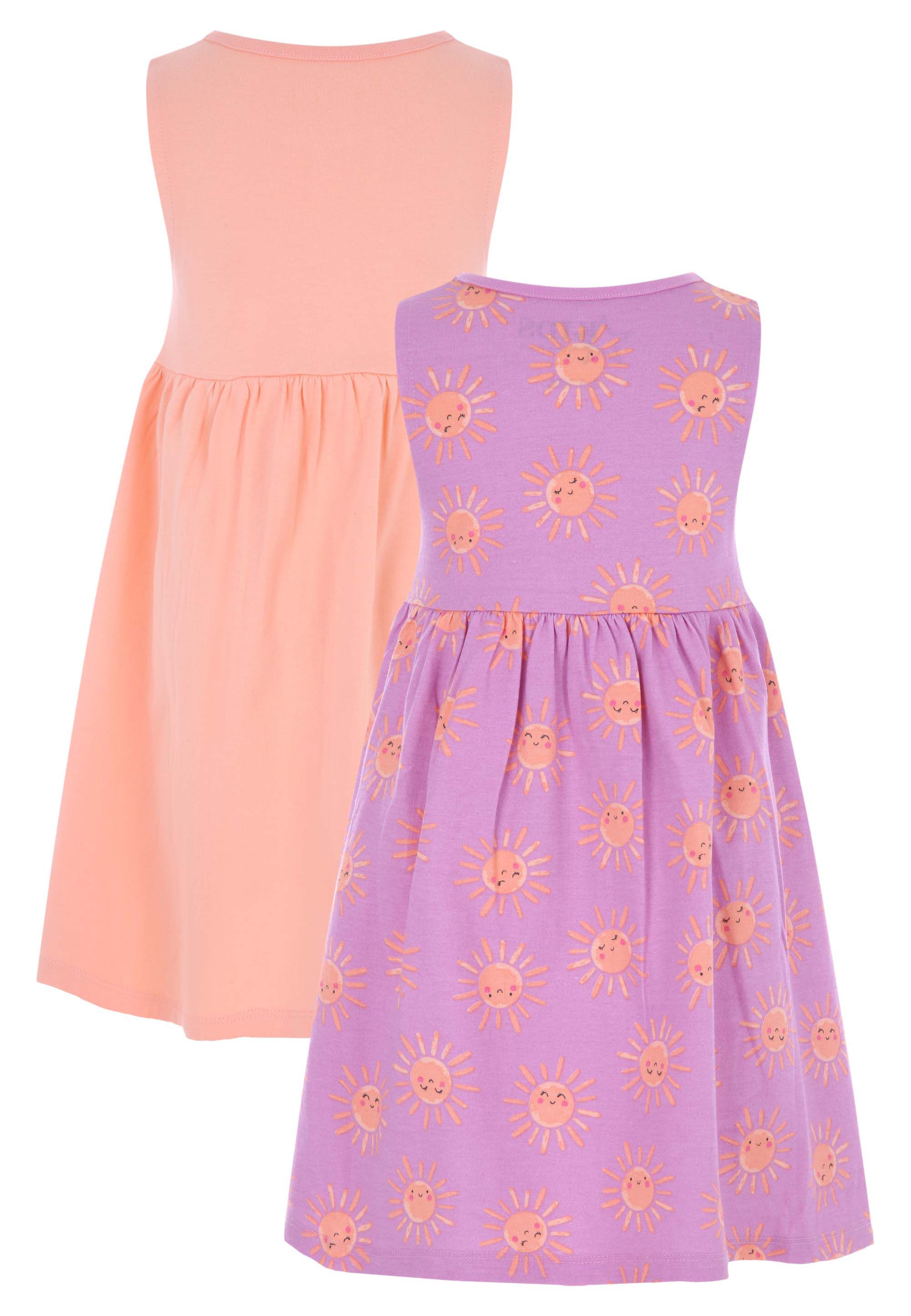Younger Girls 2pk Pink & Orange Sun Print Dress Pack
