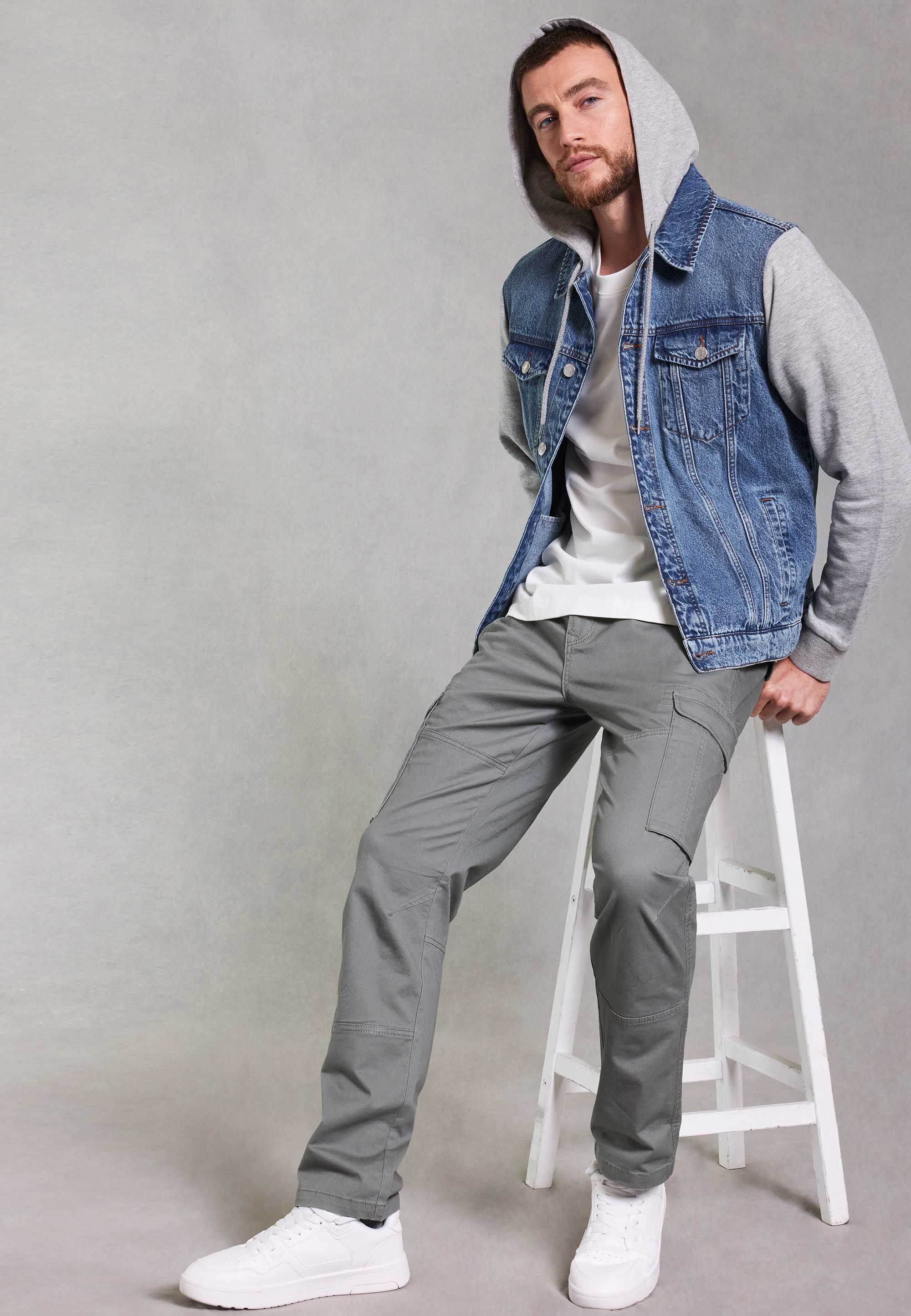 Mens Blue & Grey Denim Hybrid Jacket
