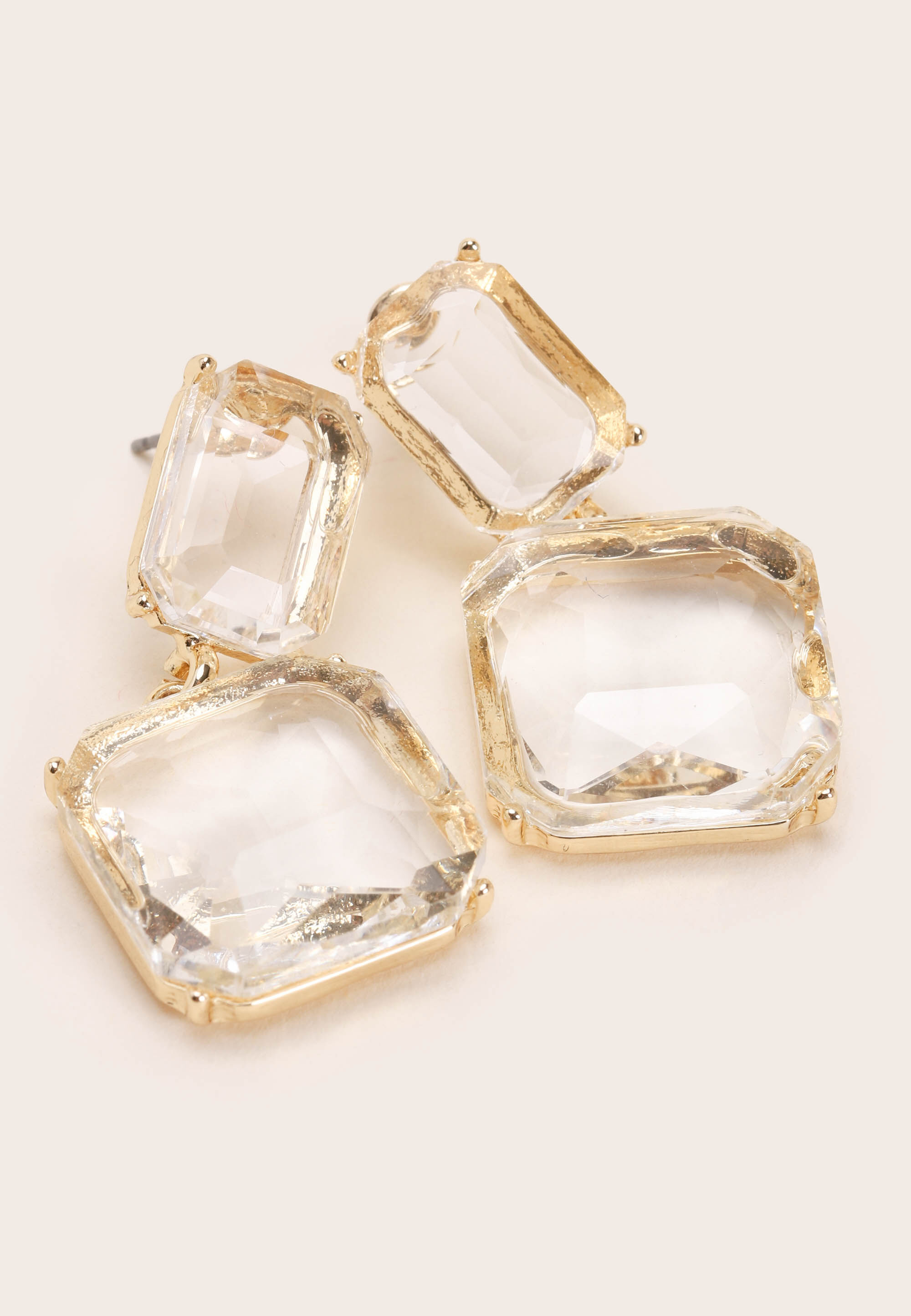 Womens Gold Clear Gem Drop Earrings