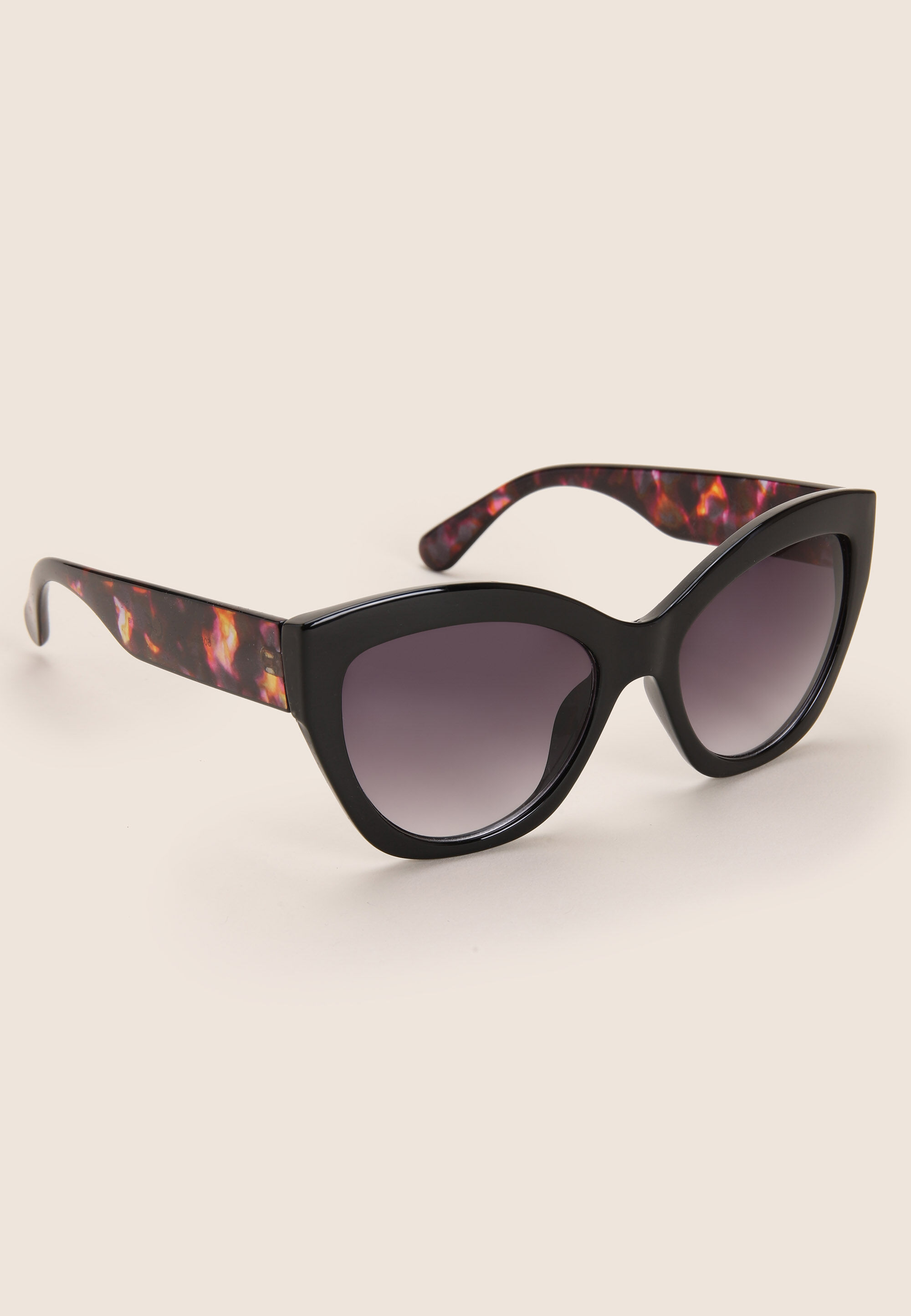Womens Black Patterned Cats Eye Sunglasses