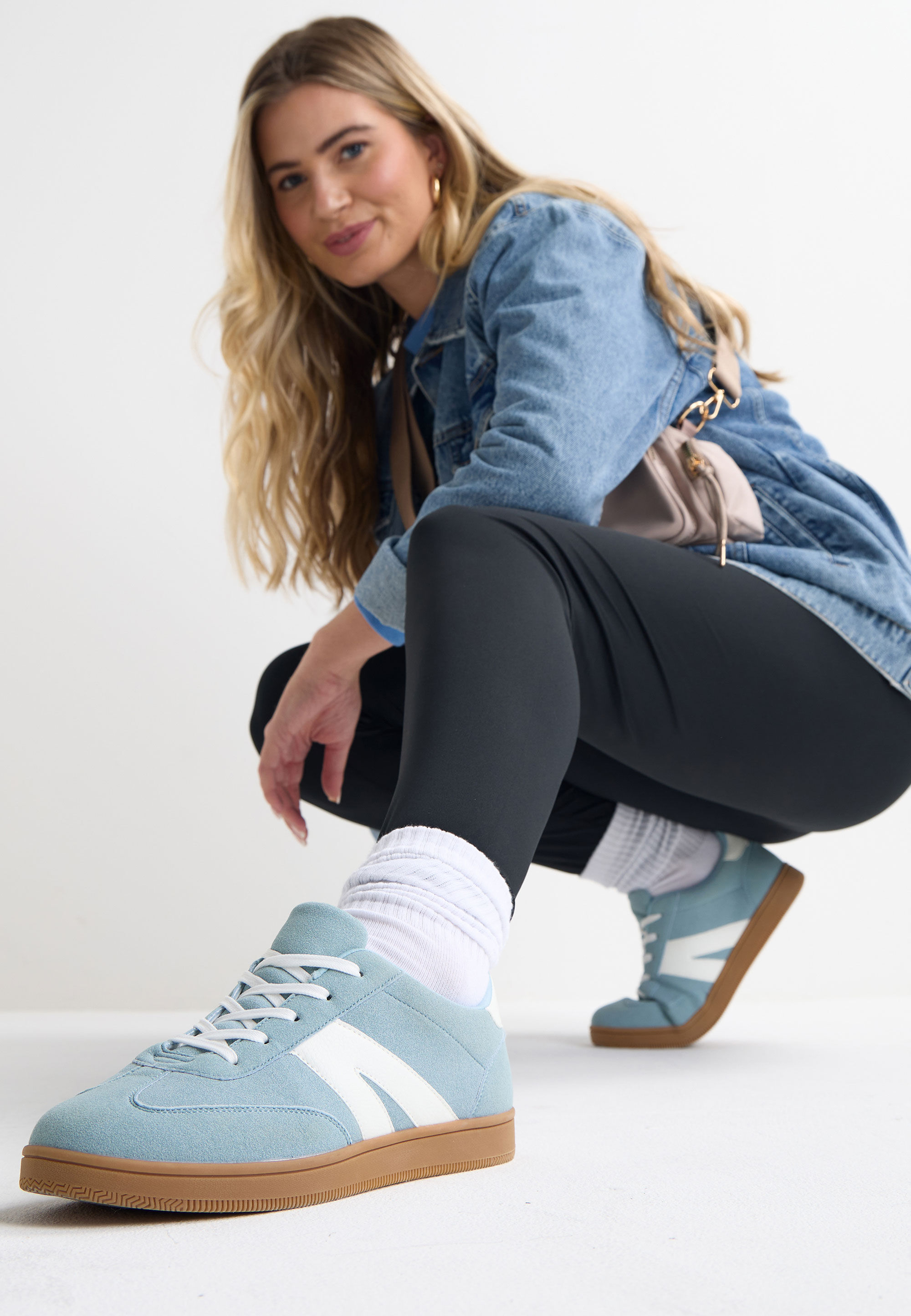 Womens Blue & White Retro Gum Sole Trainers