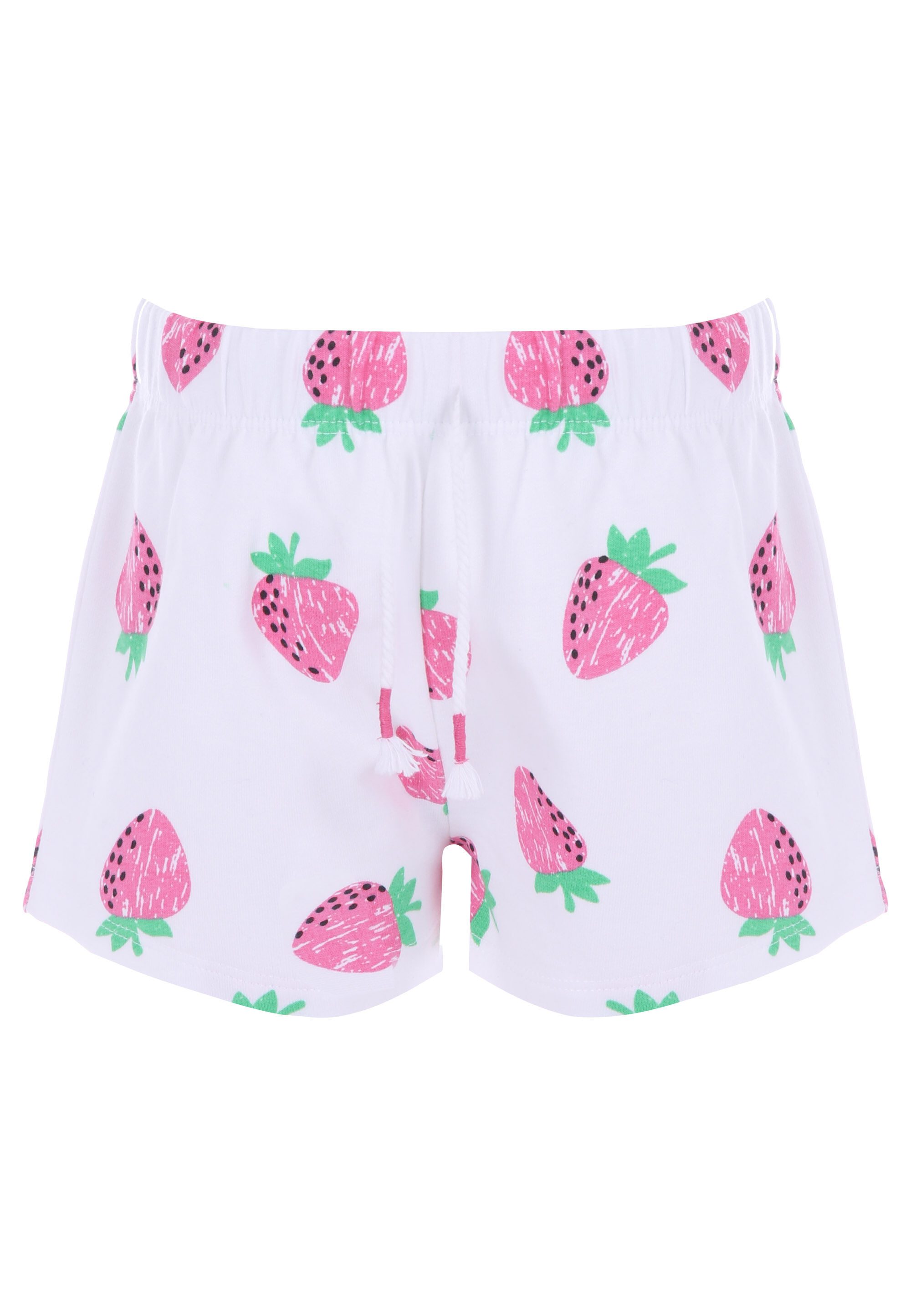 Younger Girls White Strawberry Print Sweat Shorts