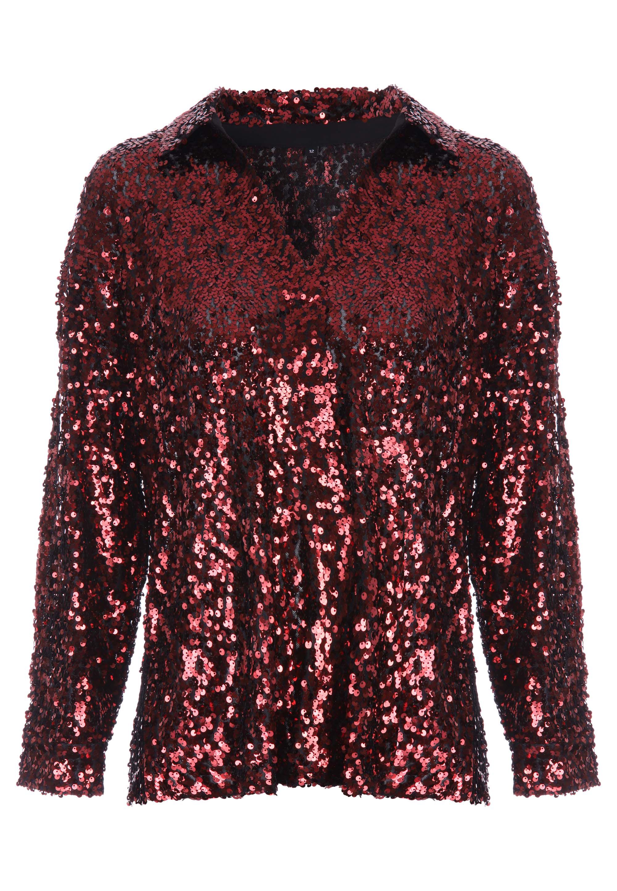 Womens Red Sequin Overhead Shirt