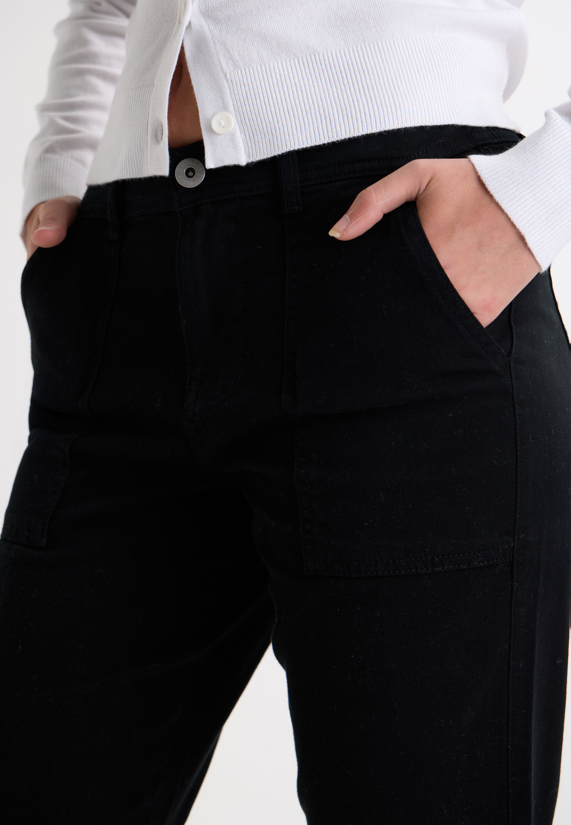 Womens Black Plain Cuffed Trousers