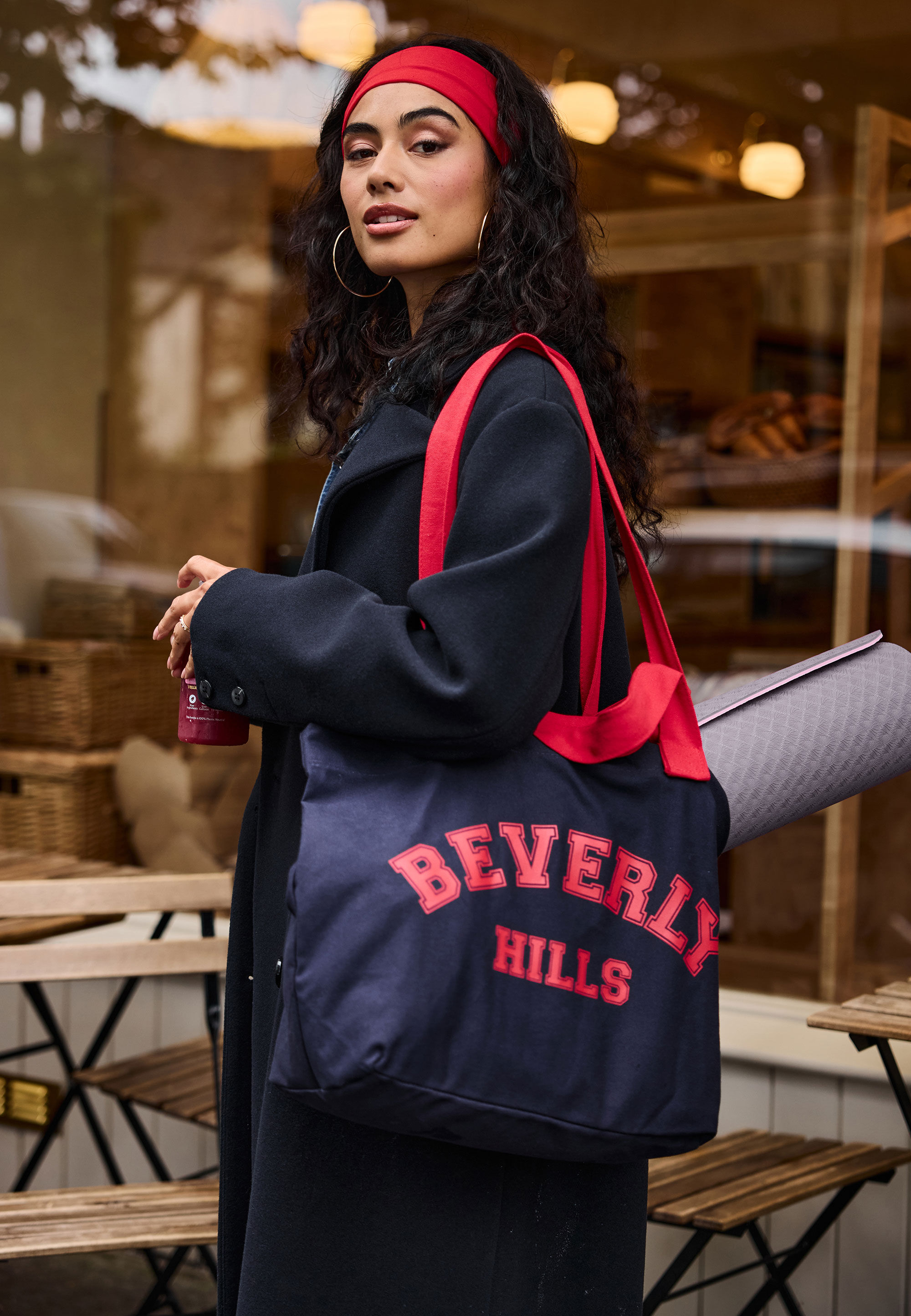 Womens Navy & Red Canvas Slogan Tote Bag