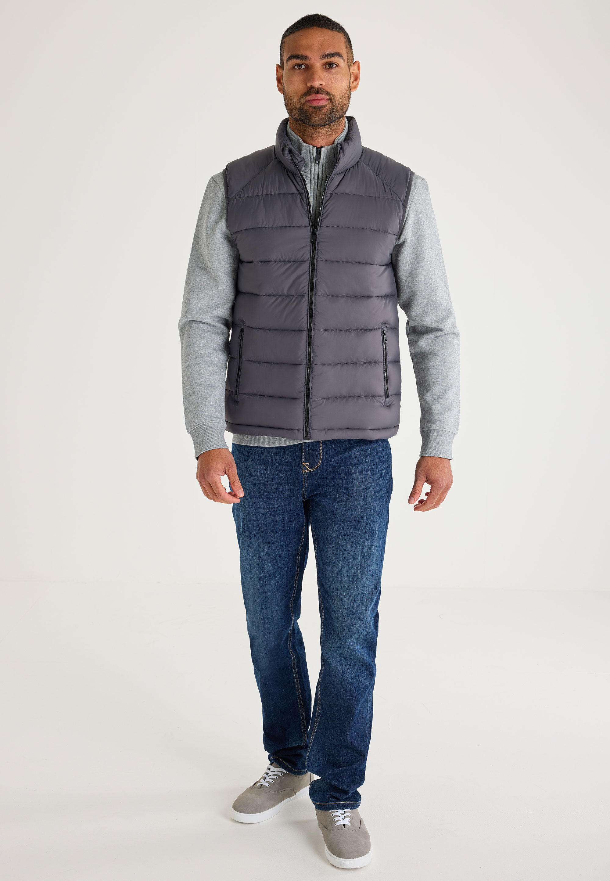 Mens Charcoal Plain Padded Gilet Jacket