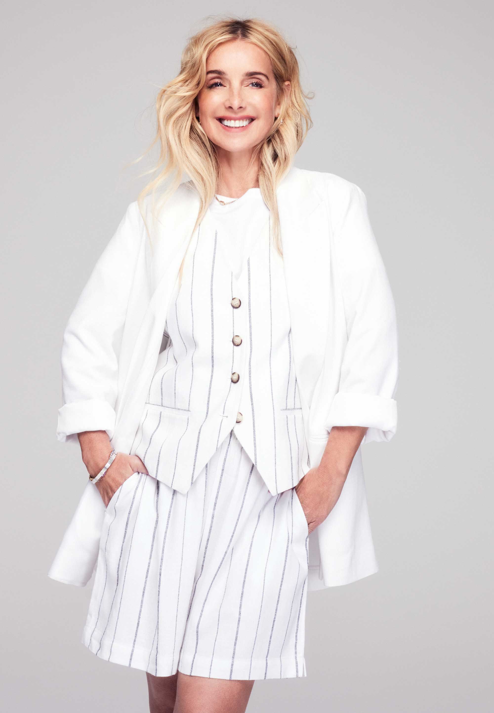 Womens White Relaxed Linen Blazer