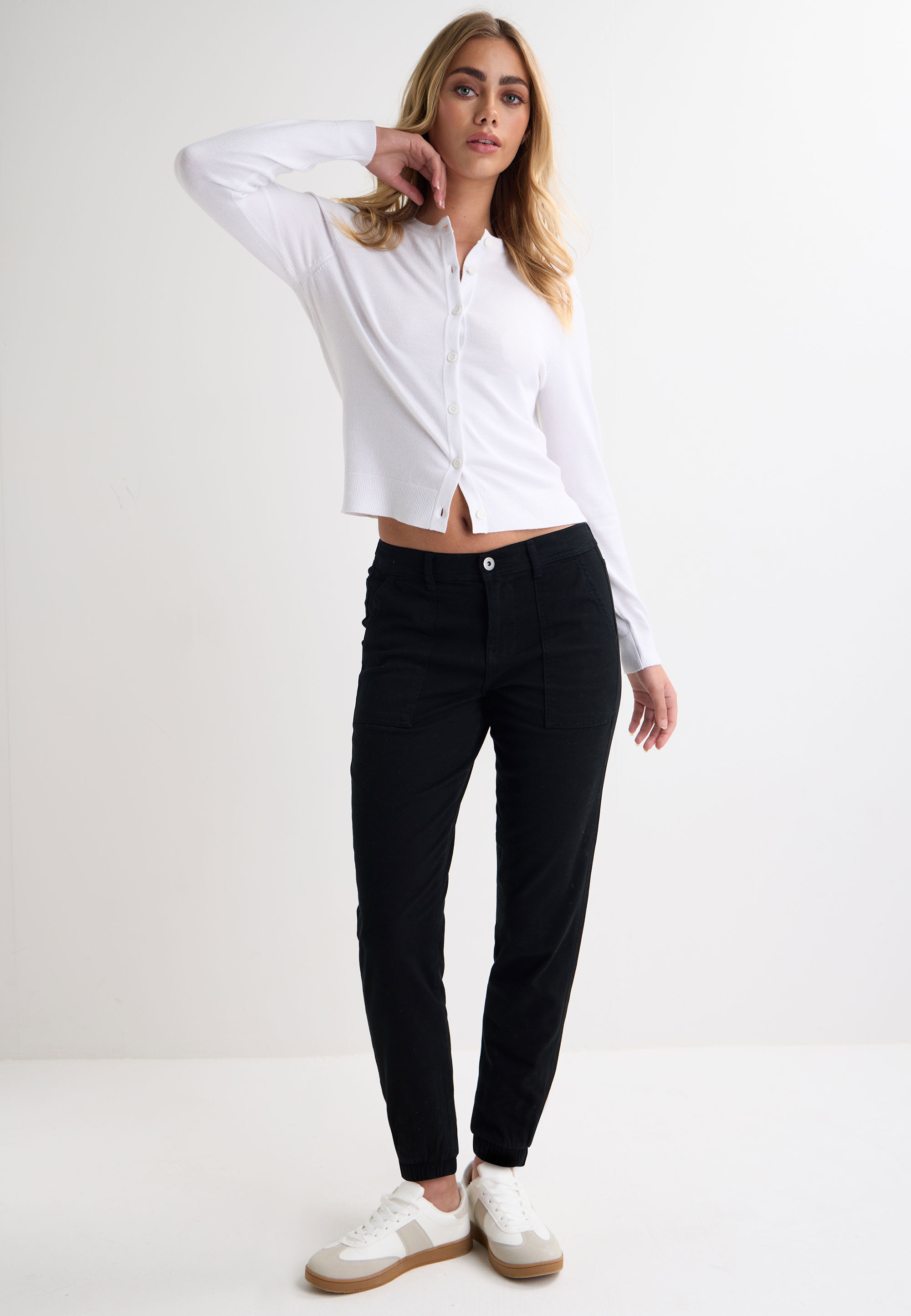 Womens Black Plain Cuffed Trousers