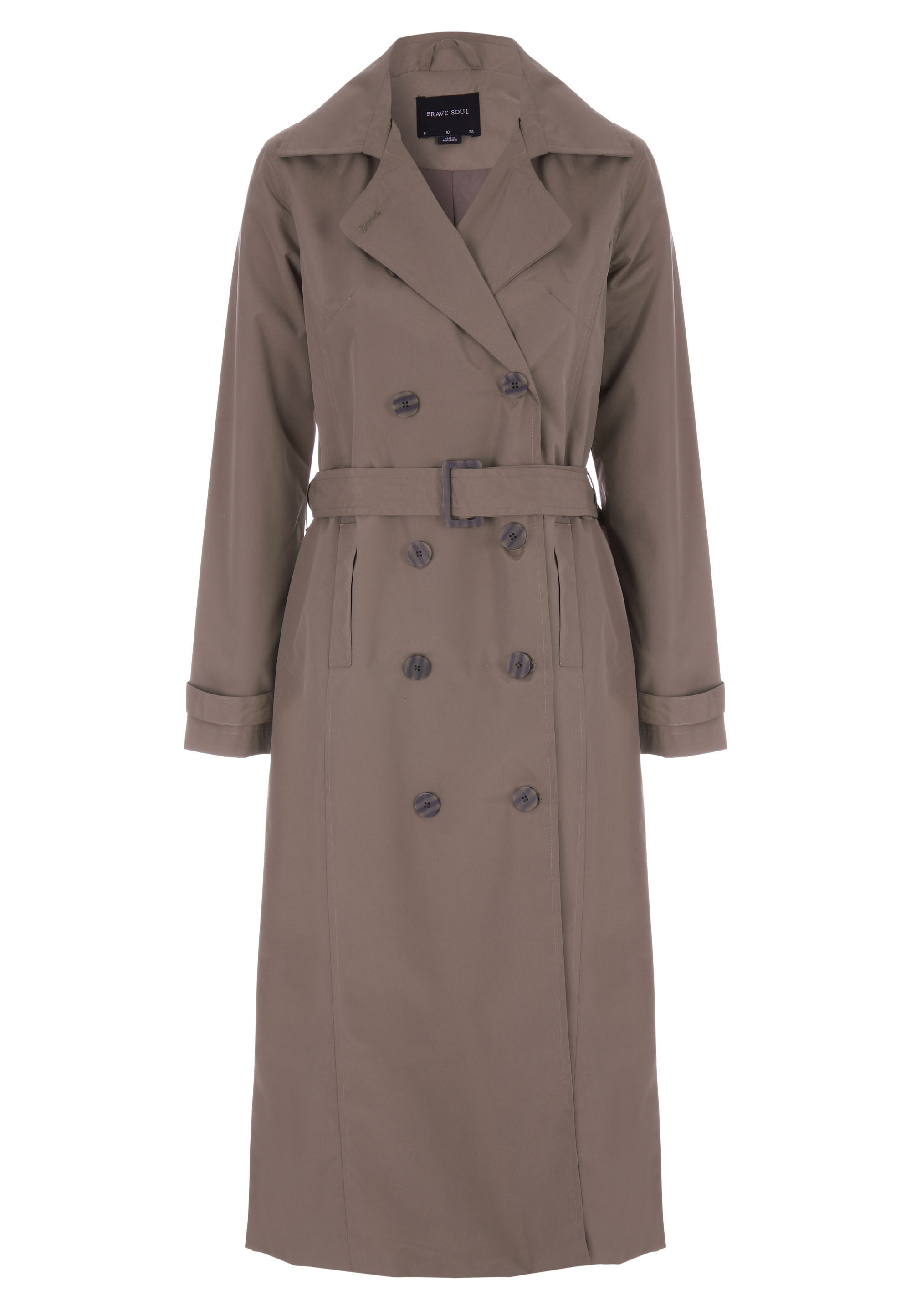 Womens Taupe Double Breasted Trench Coat